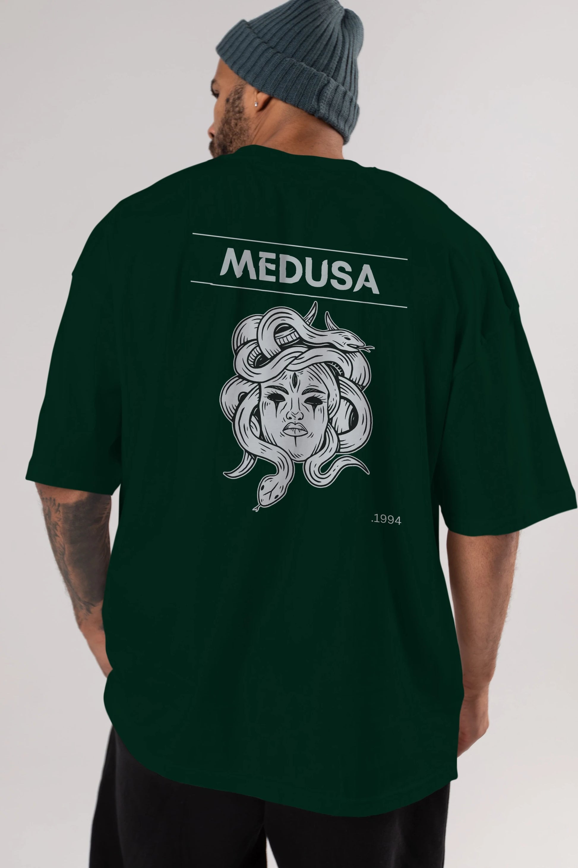 Medusa Arka Baskılı Oversize t-shirt Erkek Kadın Unisex