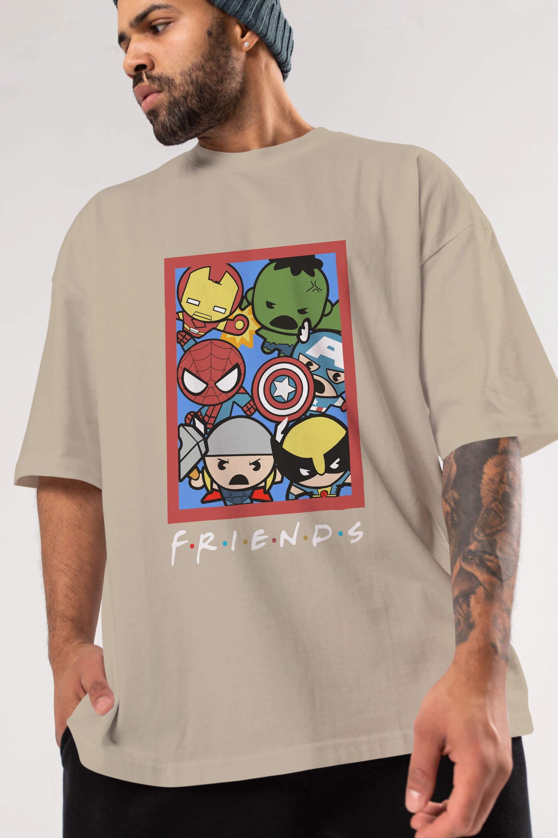 Friends Avenger Ön Baskılı Oversize t-shirt Erkek Kadın Unisex %100 Pamuk Bisiklet Yaka tişort