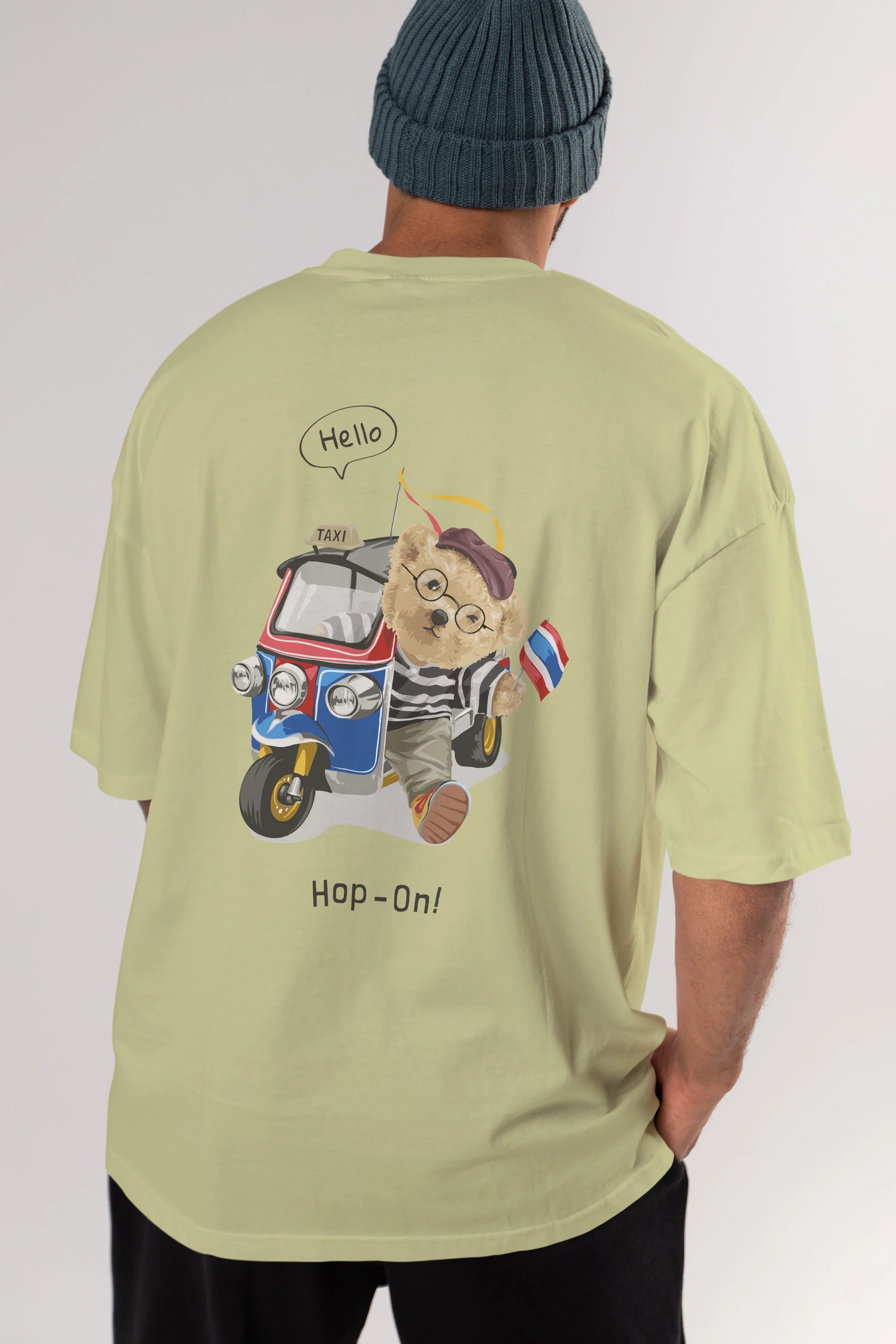 Teddy Bear Hop-On Arka Baskılı Oversize t-shirt Erkek Kadın Unisex %100 Pamuk