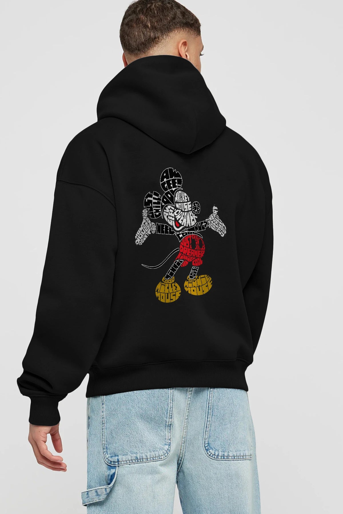 Mickey Arka Baskılı Hoodie Oversize Kapüşonlu Sweatshirt Erkek Kadın Unisex