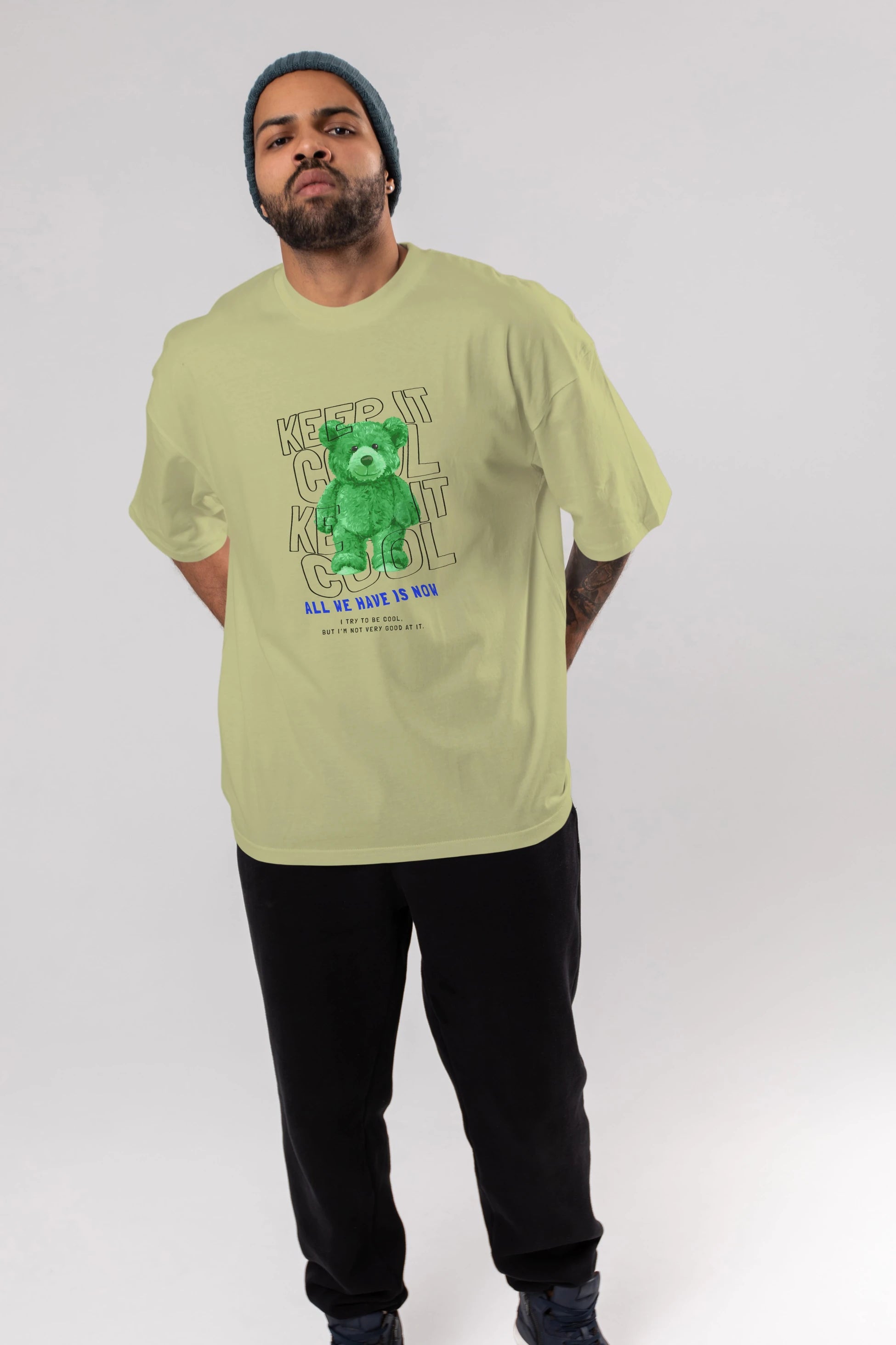 Keep it Cool Bear Ön Baskılı Oversize t-shirt Erkek Kadın Unisex