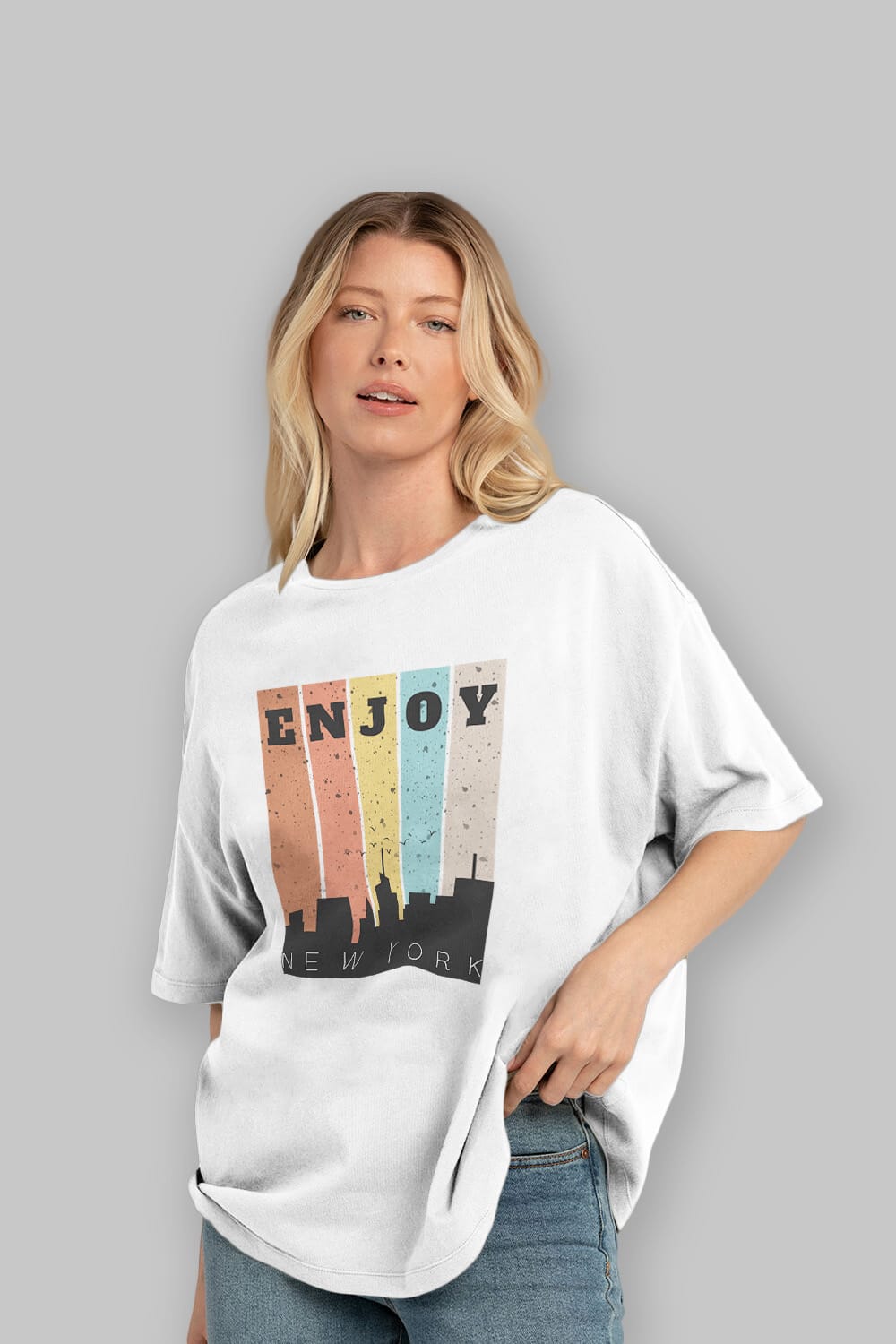 Enjoy New York Yazılı Ön Baskılı Oversize t-shirt Erkek Kadın Unisex