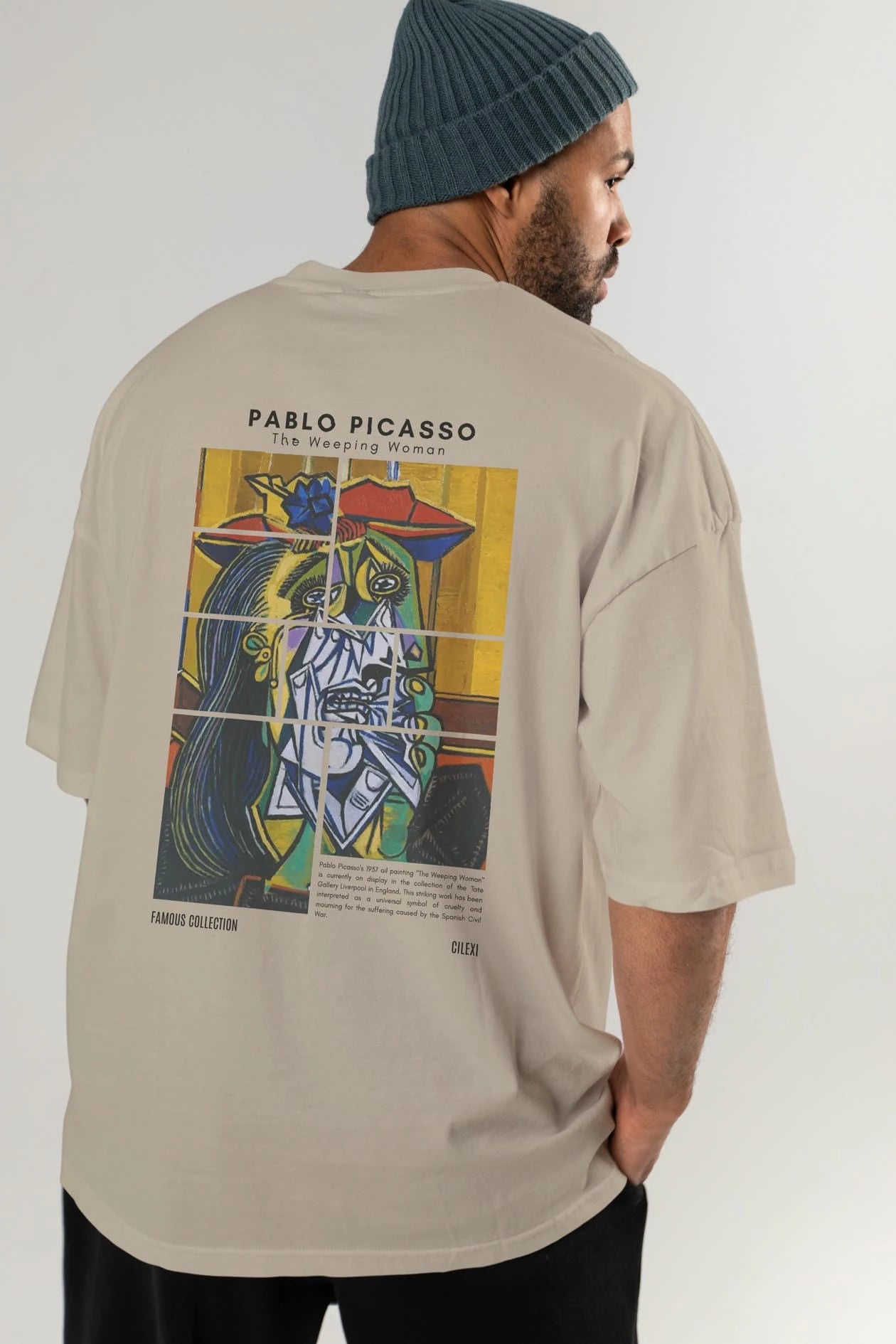 Pablo Picasso Arka Baskılı Oversize t-shirt Erkek Kadın Bisiklet Yaka Pamuk tişort