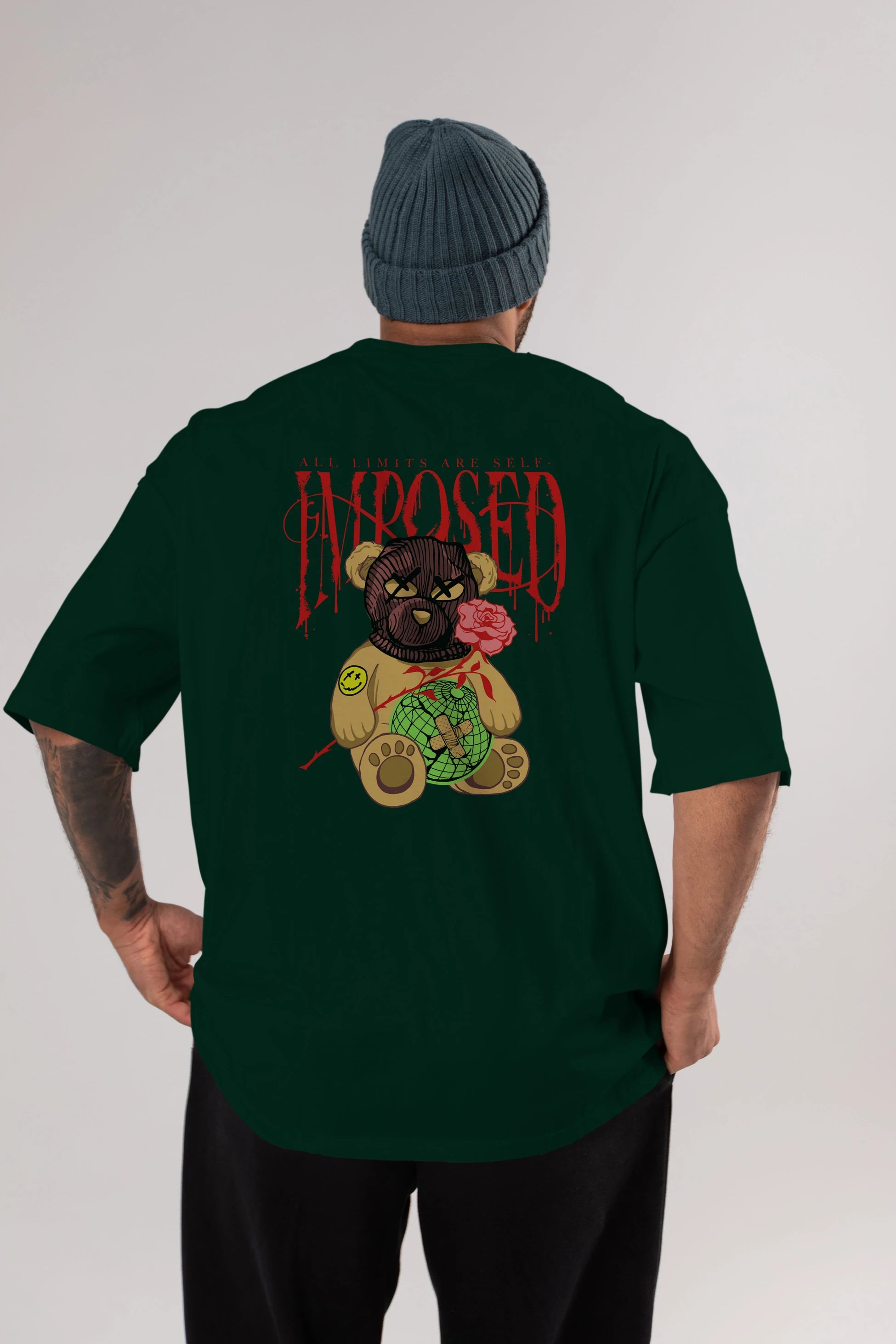 All Limits Bear Arka Baskılı Oversize t-shirt Erkek Kadın Unisex