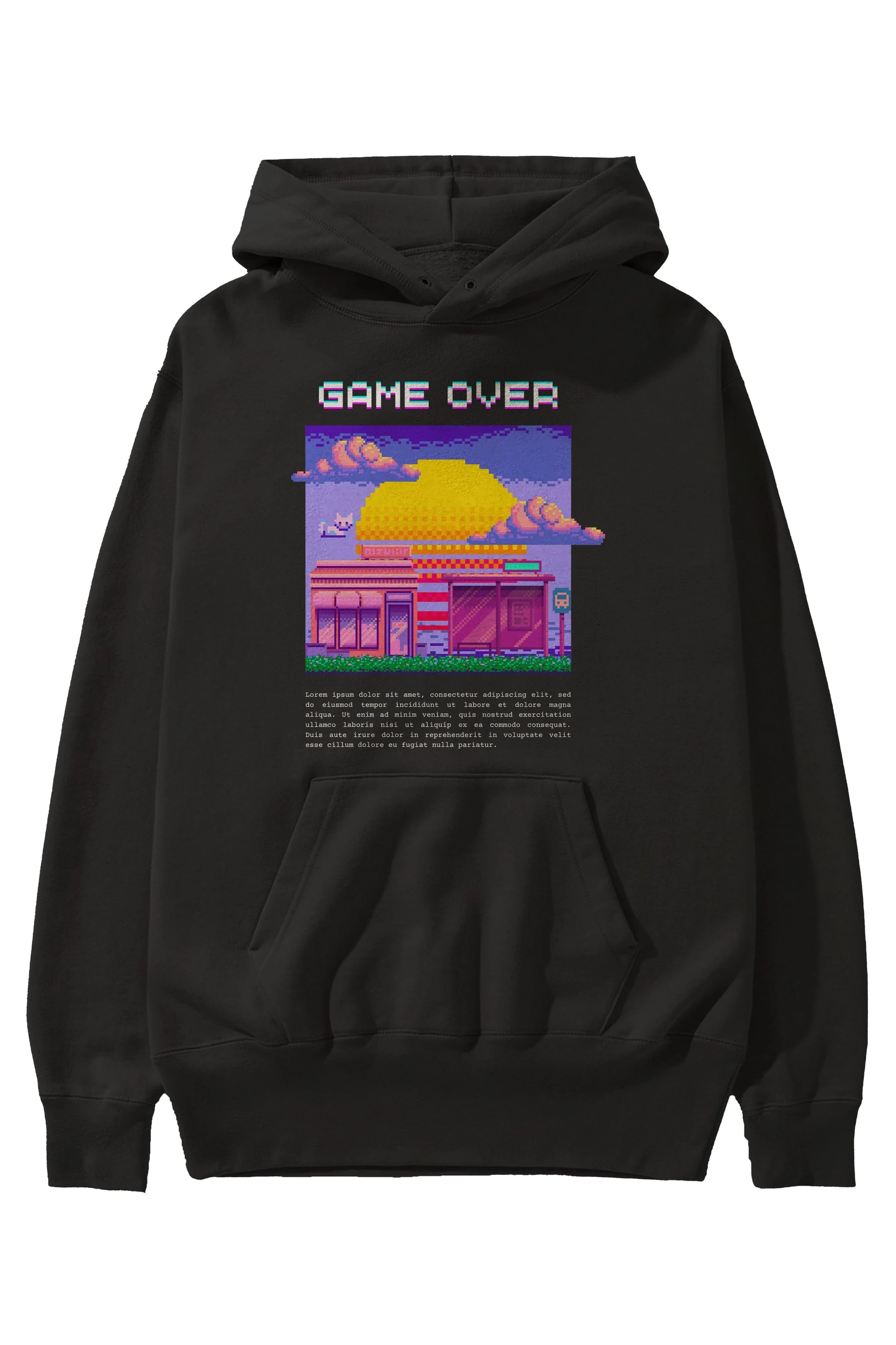 Game Over Yazılı Ön Baskılı Oversize Hoodie Kapüşonlu Sweatshirt Erkek Kadın Unisex