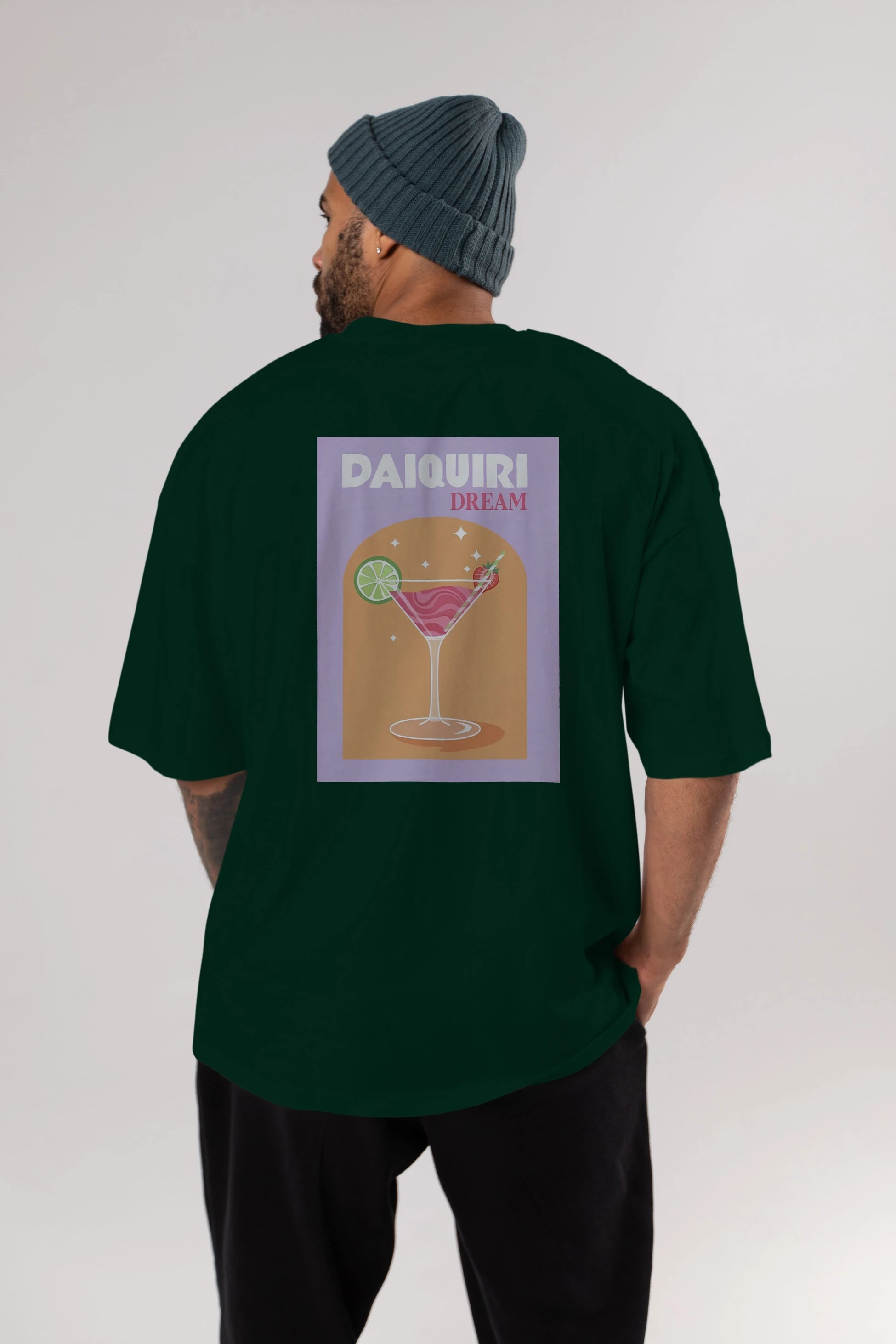 Daiquiri Dream Arka Baskılı Oversize t-shirt Erkek Kadın Unisex %100 Pamuk Bisiklet Yaka tişort