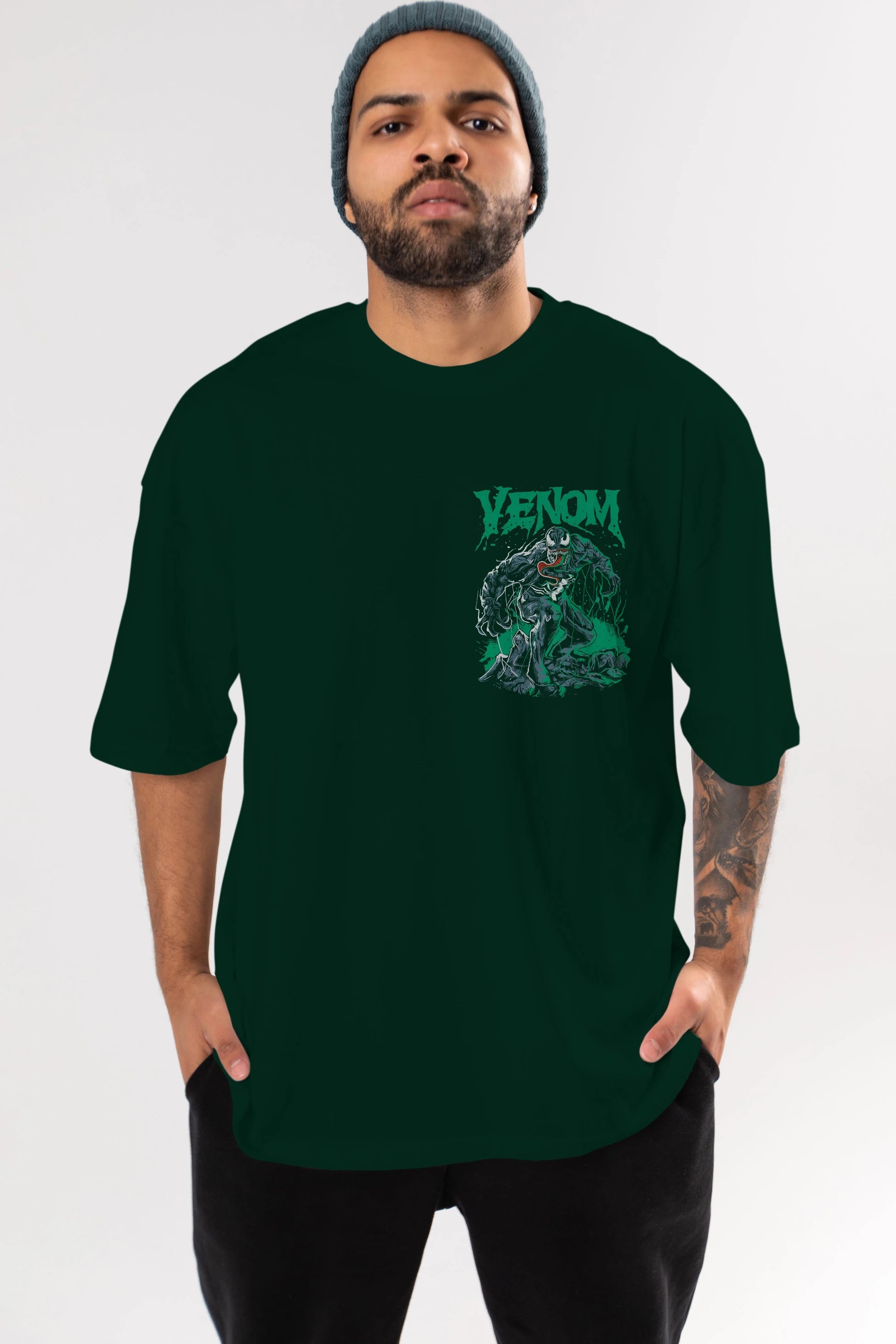 Venom (3) Ön Sol Baskılı Oversize t-shirt Erkek Kadın Unisex %100 Pamuk Bisiklet Yaka tişort