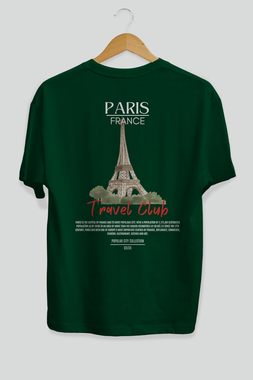 Paris France Arka Baskılı Oversize t-shirt Erkek Kadın Pamuk Bisiklet Yaka tişort