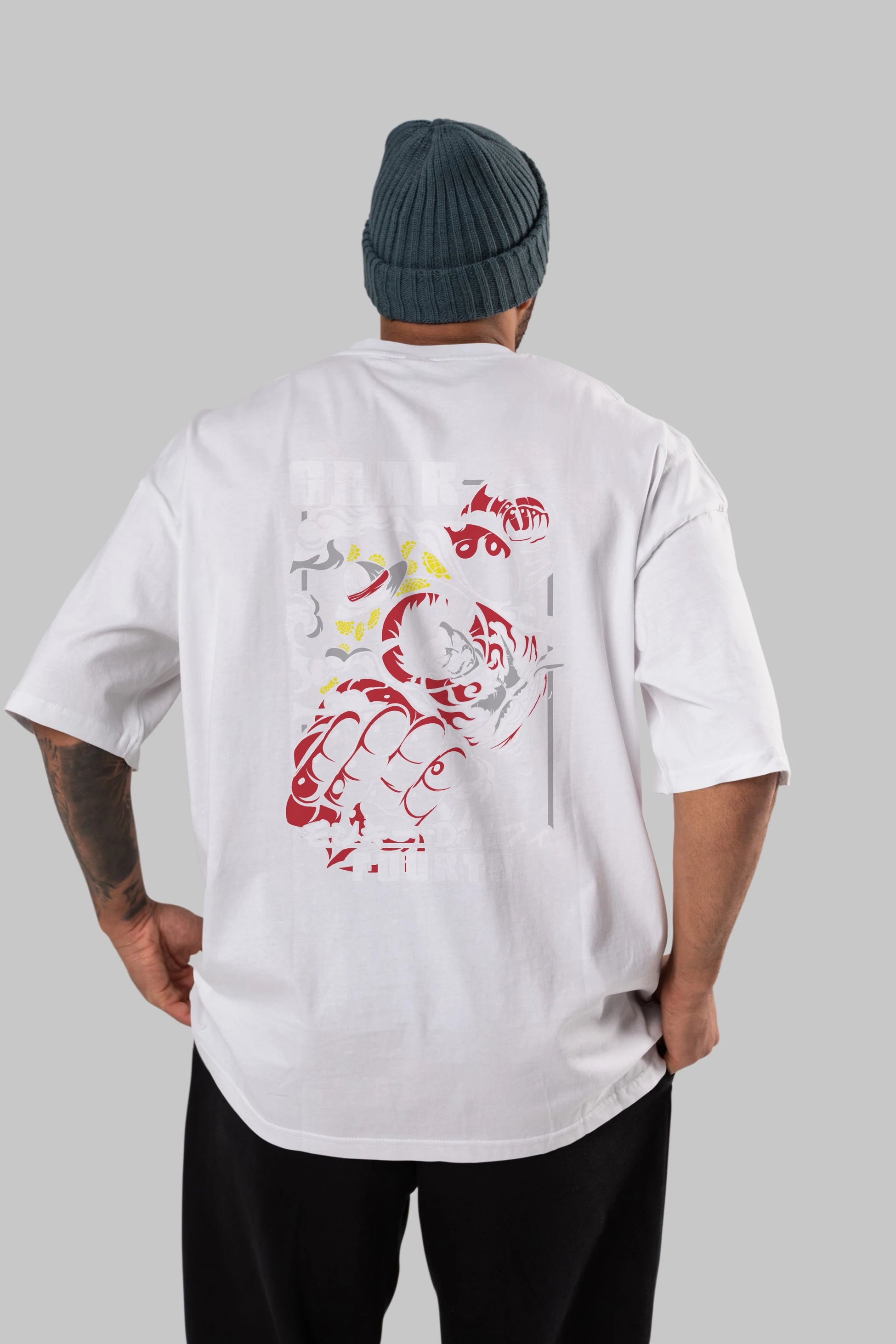 Luffy GEAR 4 Anime Arka Baskılı Oversize t-shirt Erkek Kadın Unisex %100 pamuk tişort