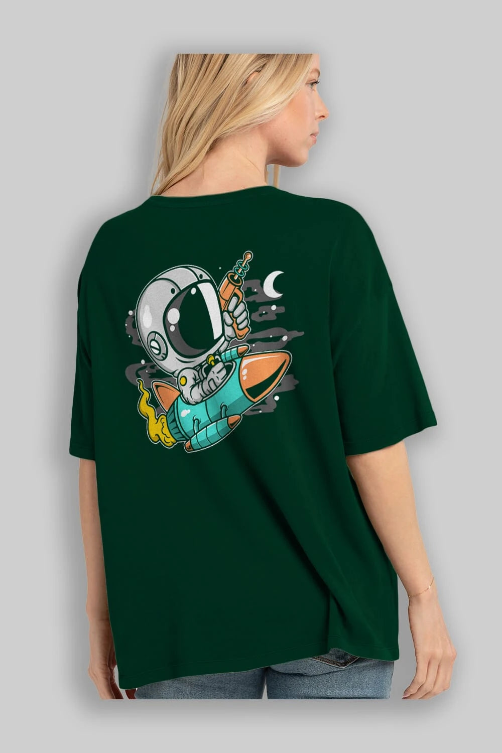 Astronaut Riding Rocket Arka Baskılı Oversize t-shirt Erkek Kadın Unisex