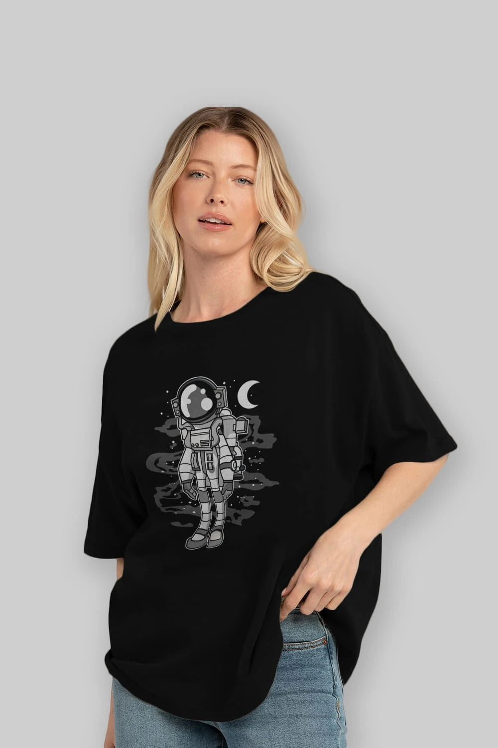 Astronaut Stand Ön Baskılı Oversize t-shirt Erkek Kadın Unisex