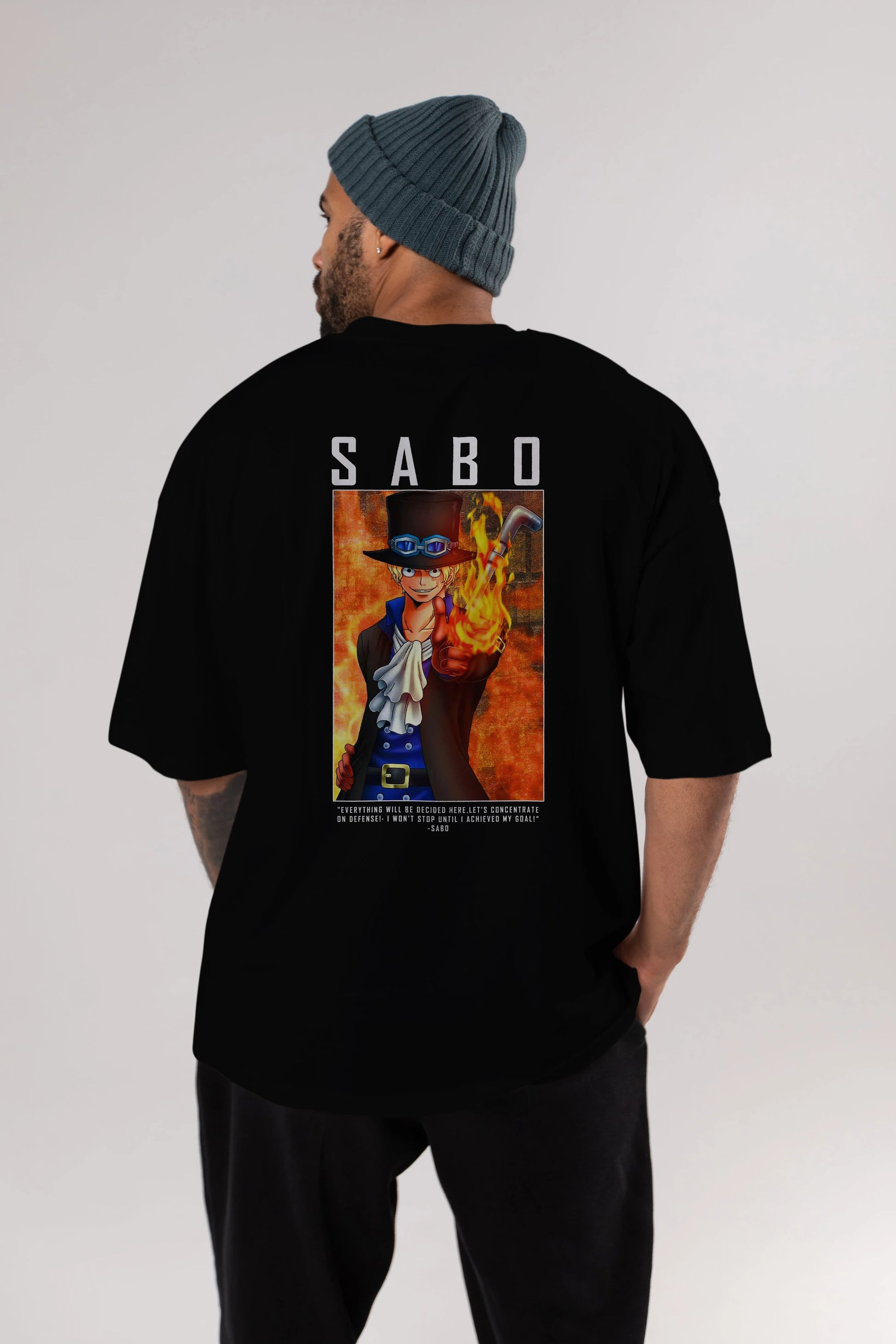 Sabo Anime Arka Baskılı Oversize t-shirt Erkek Kadın Unisex %100 pamuk tişort