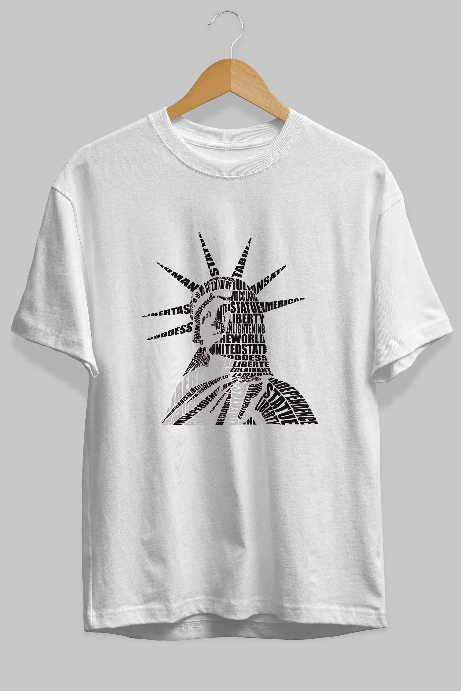 Liberty Statue Calligram Ön Baskılı Oversize t-shirt %100 pamuk Erkek Kadın Unisex