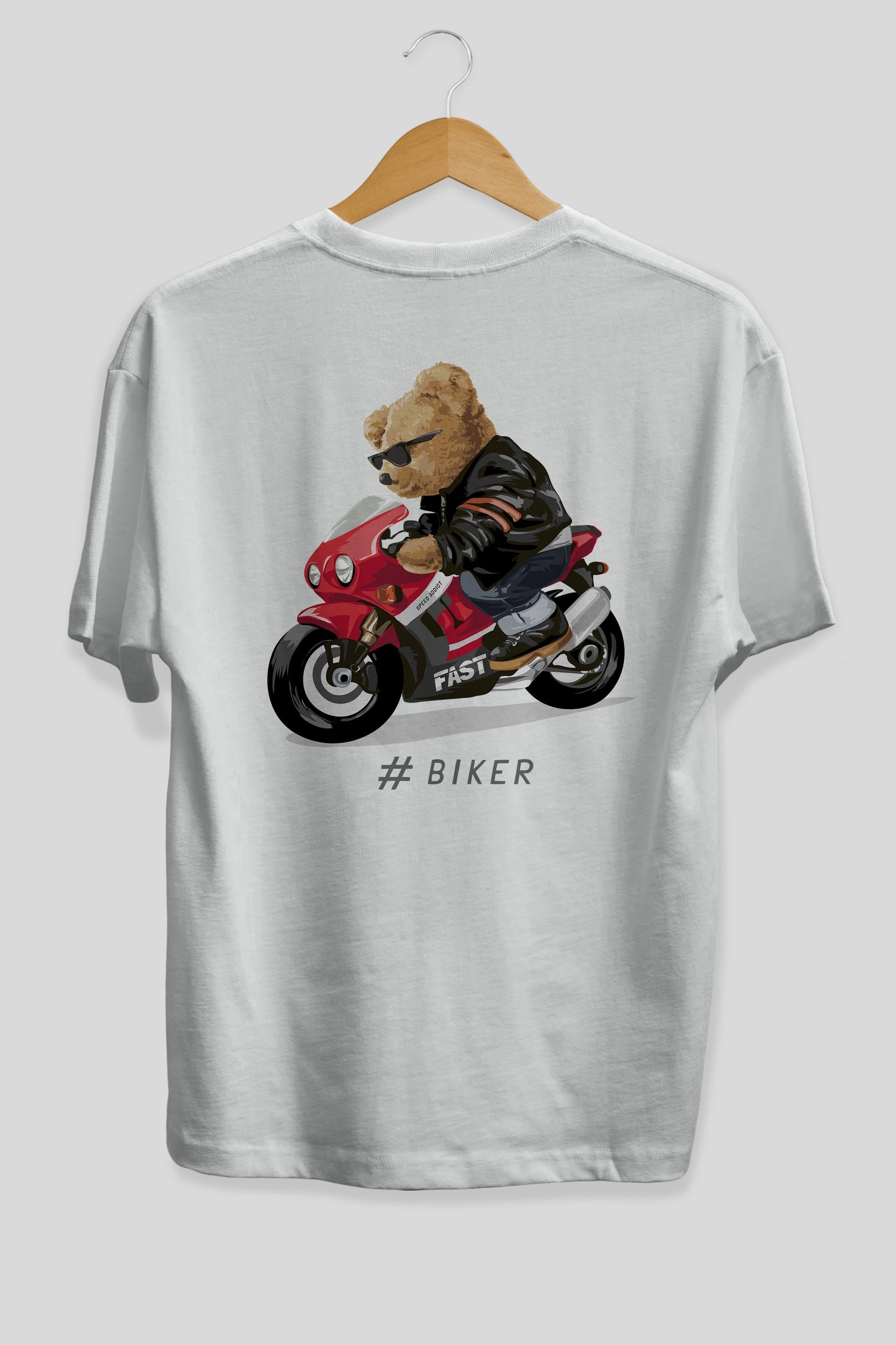 Teddy Bear Biker Arka Baskılı Oversize t-shirt Erkek Kadın Unisex %100 Pamuk