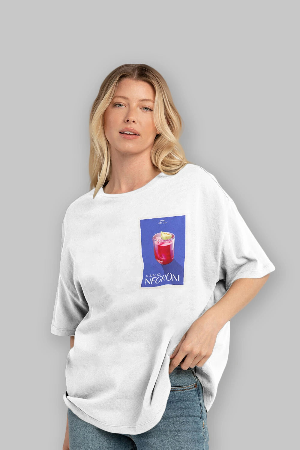 Aguacate Negroni Ön Sol Baskılı Oversize t-shirt Erkek Kadın Unisex %100 Pamuk Bisiklet Yaka tişort