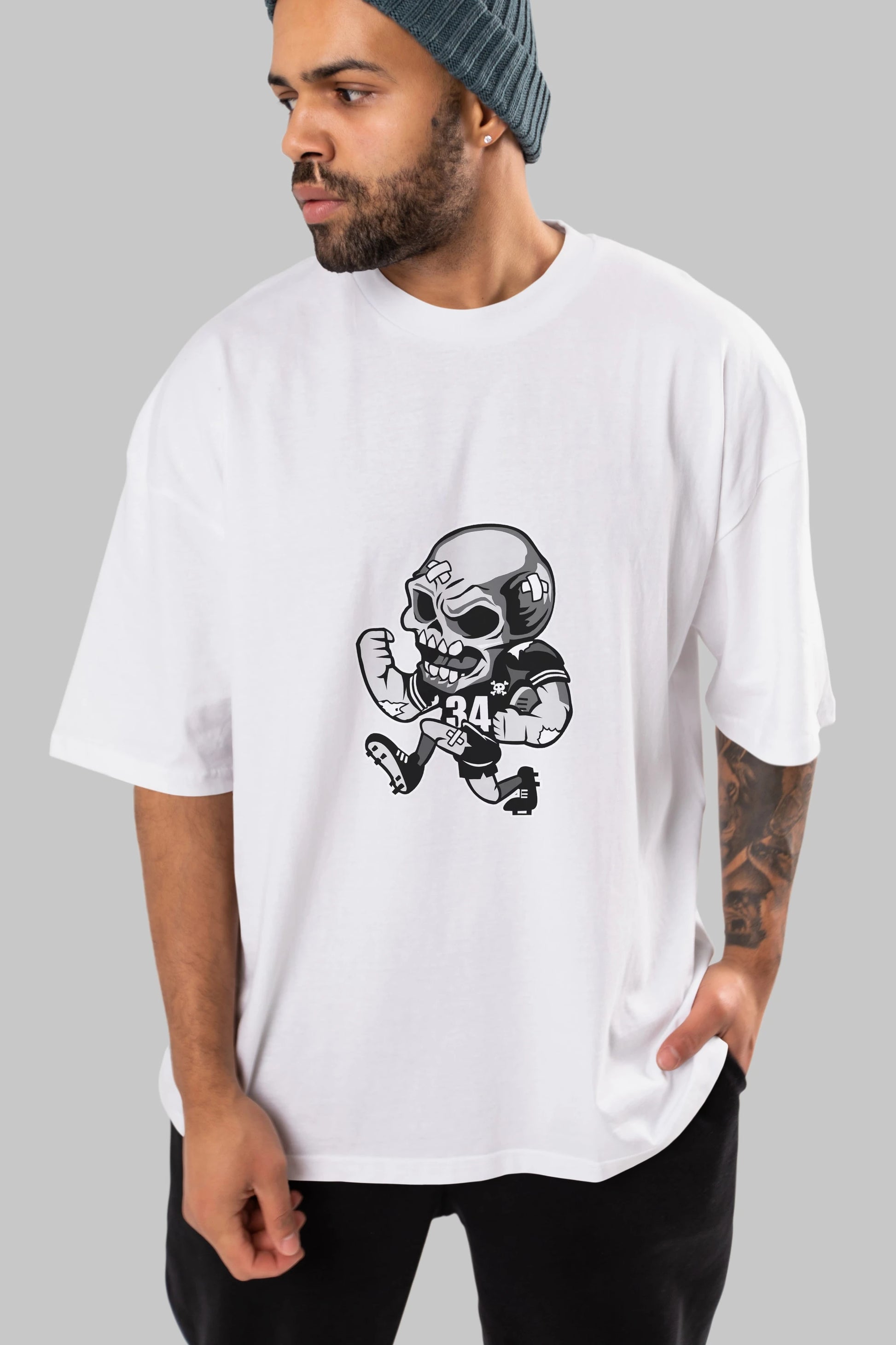 Skull Football Ön Baskılı Oversize t-shirt Erkek Kadın Unisex %100 Pamuk tişort