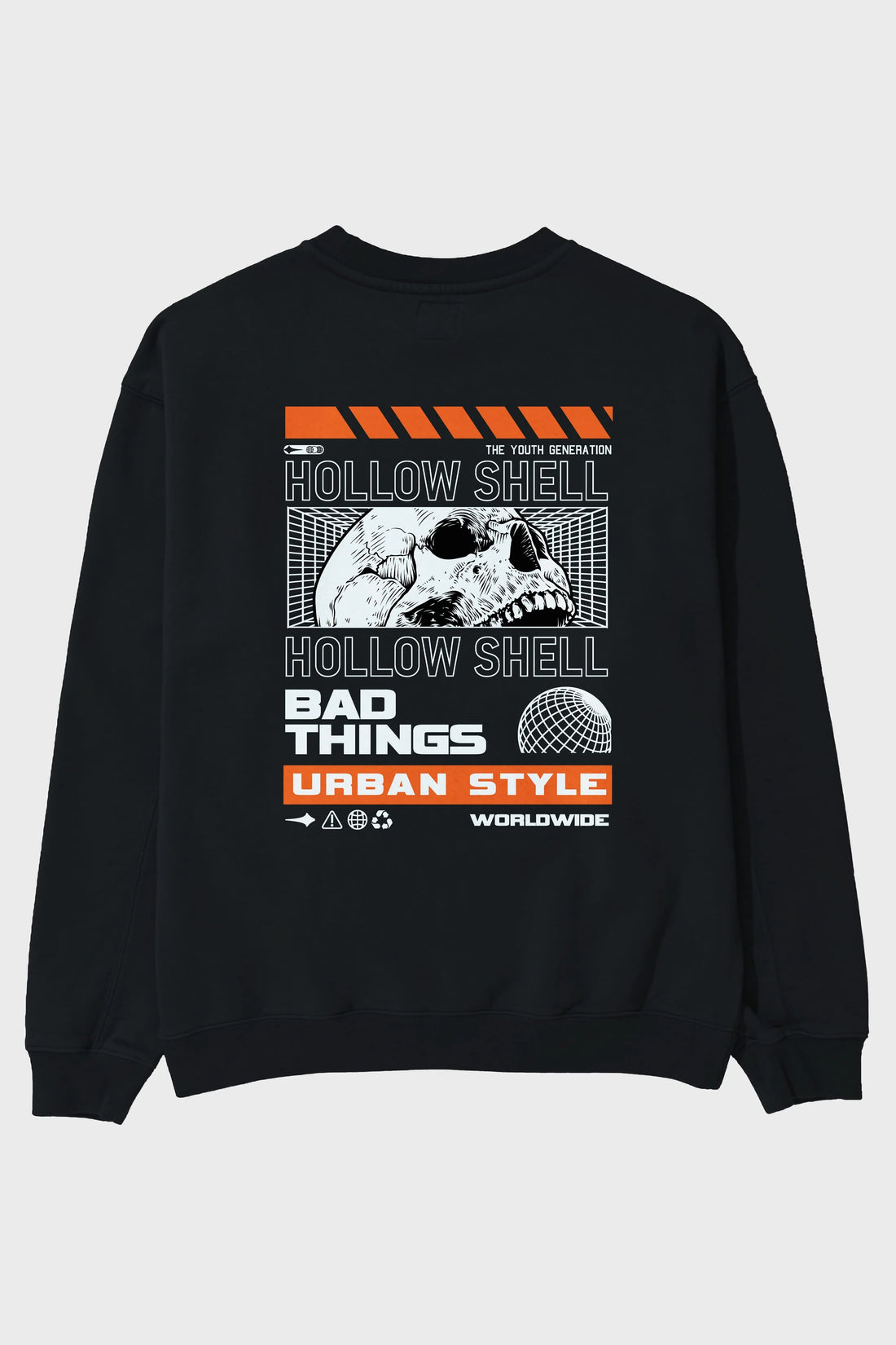Hollow Shell Arka Baskılı Oversize Sweatshirt Erkek Kadın Unisex