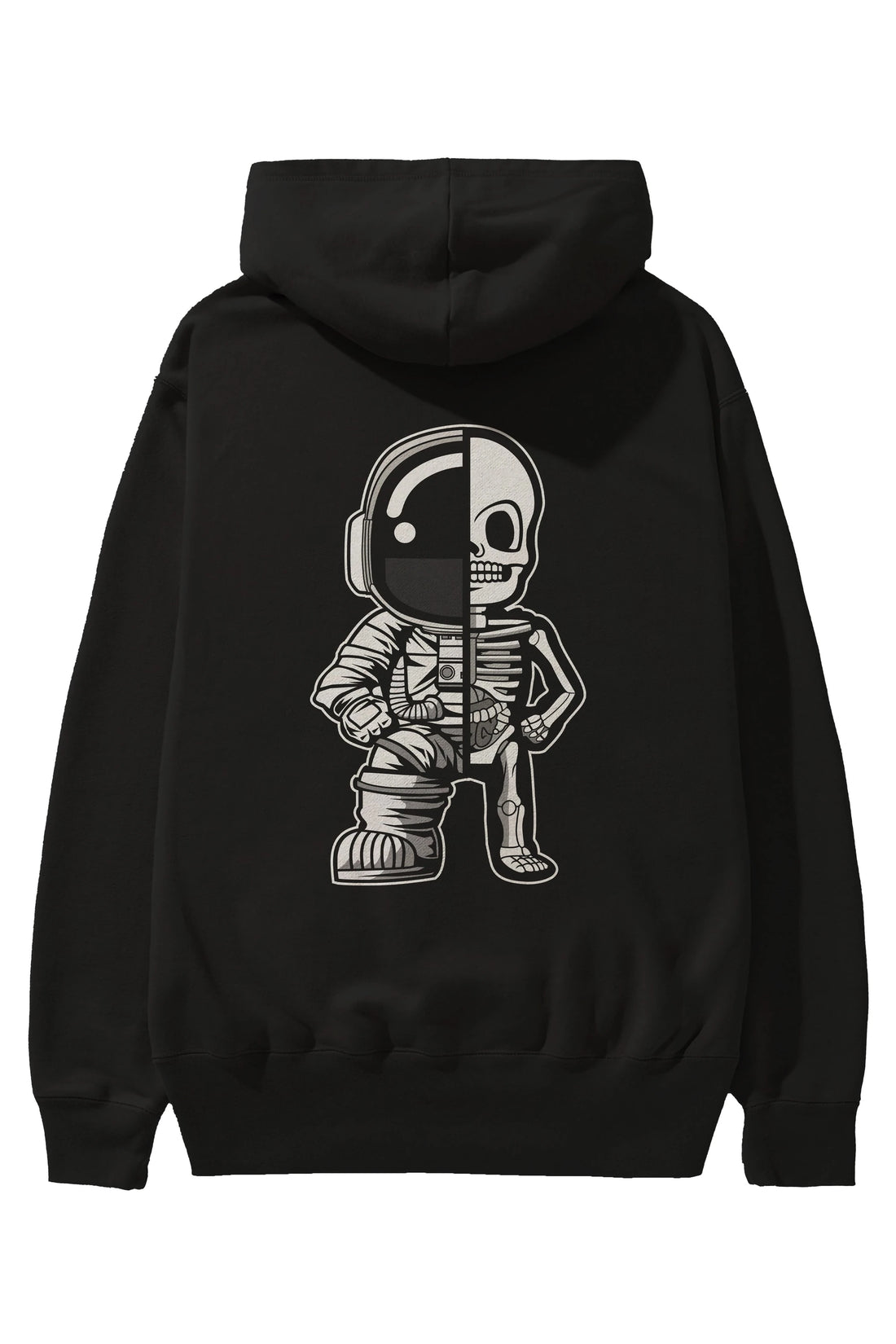 Astronaut Half Skeleton Arka Baskılı Hoodie Oversize Kapüşonlu Sweatshirt Erkek Kadın Unisex