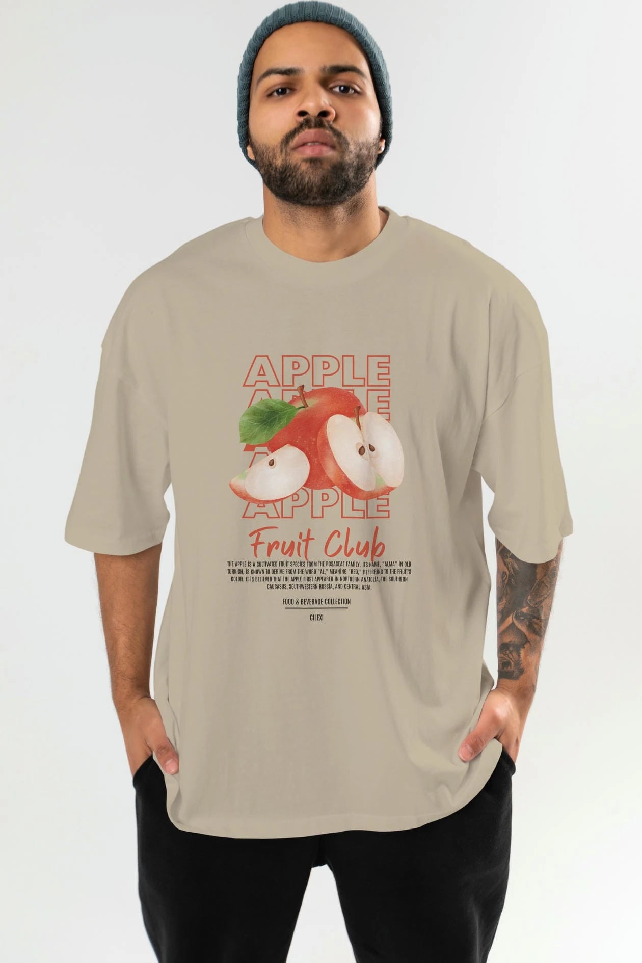Apple Ön Baskılı Oversize t-shirt Erkek Kadın Pamuk Bisiklet Yaka tişort