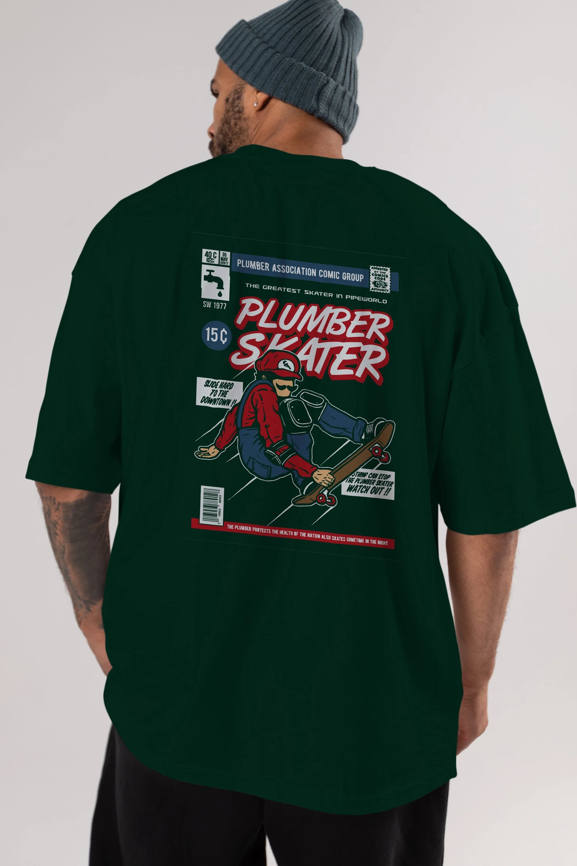 Plumber Skater Arka Baskılı Oversize t-shirt Erkek Kadın Unisex %100 Pamuk