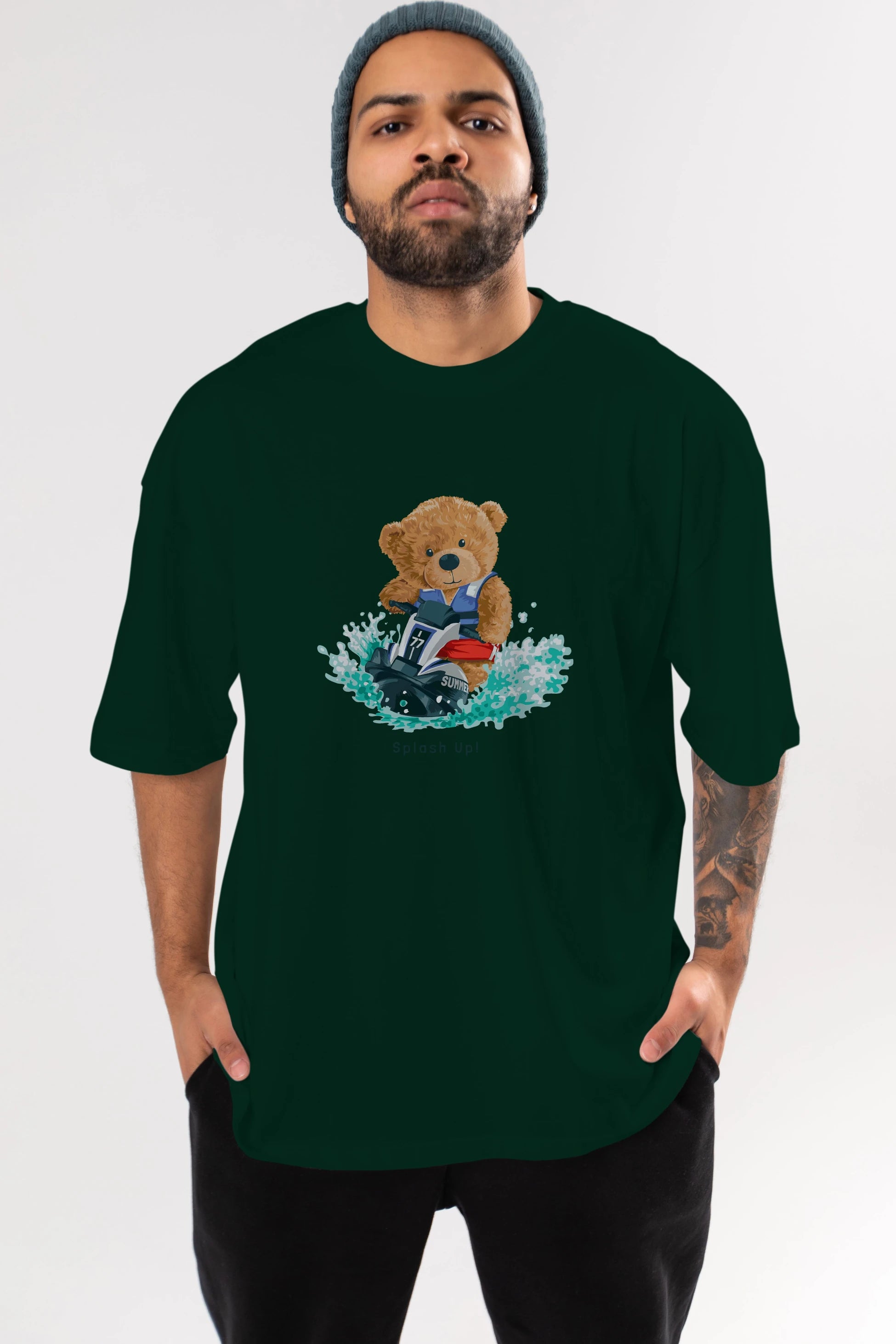 Teddy Bear Splash Up Ön Baskılı Oversize t-shirt Erkek Kadın Unisex %100 Pamuk