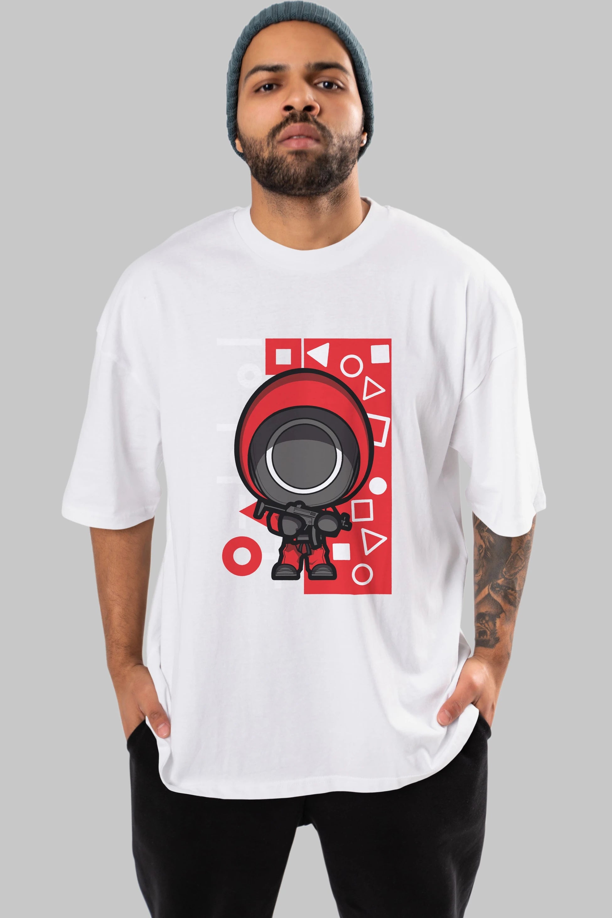 Squid Game (4) Ön Baskılı Oversize t-shirt Erkek Kadın Unisex %100 Pamuk Bisiklet Yaka tişort