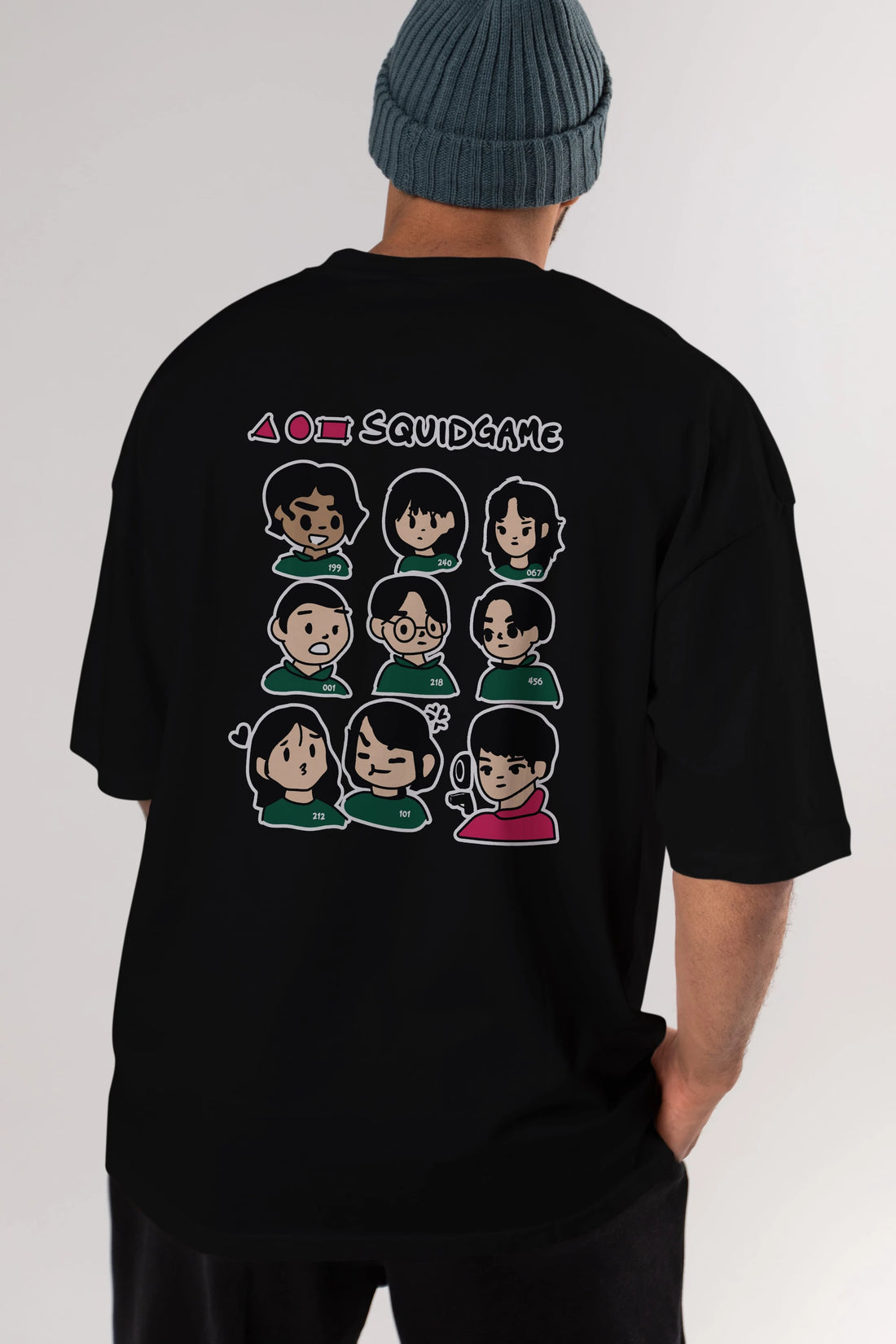 Squid Game (3) Arka Baskılı Oversize t-shirt Erkek Kadın Unisex %100 Pamuk Bisiklet Yaka tişort