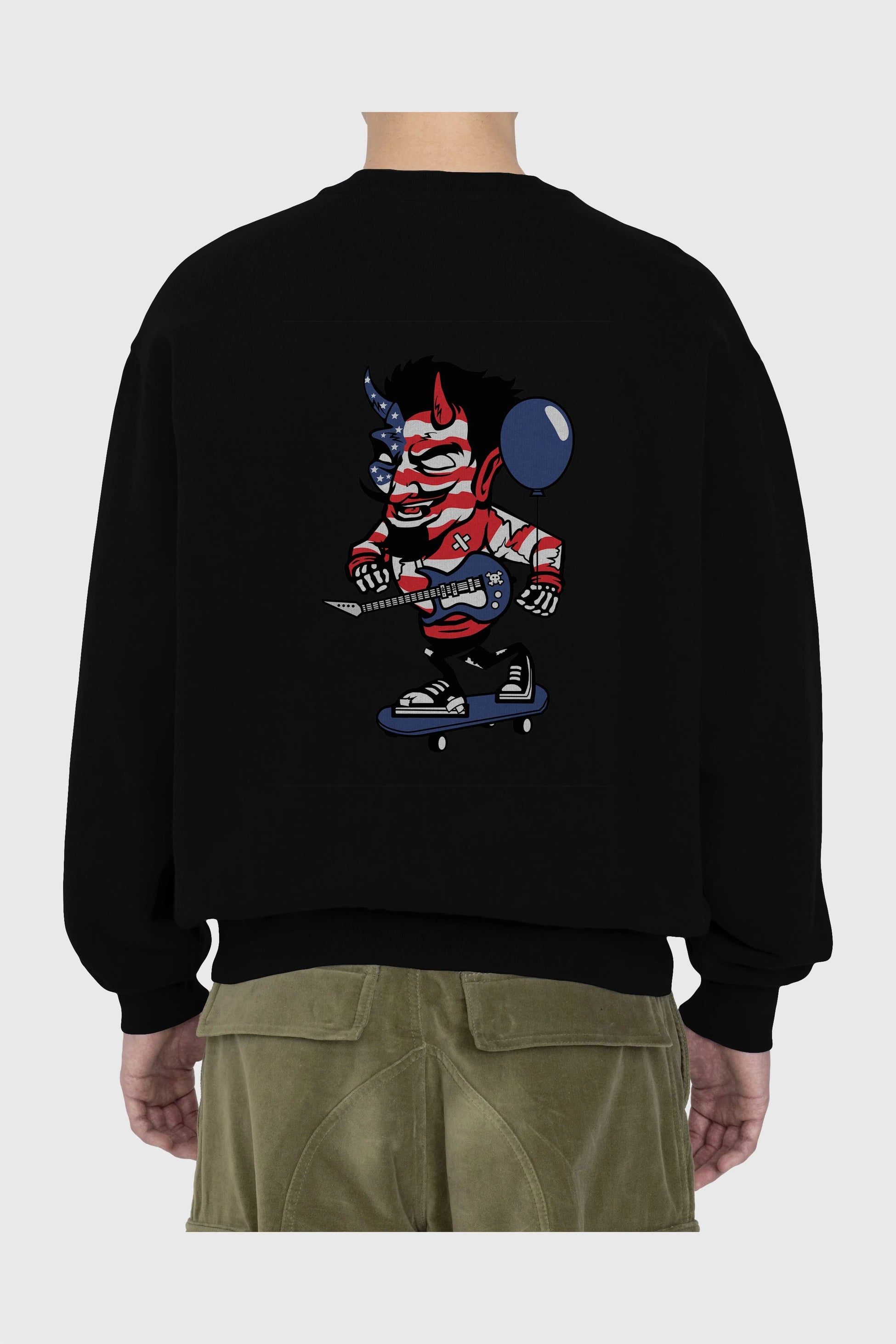 American Devil Skater Arka Baskılı Oversize Sweatshirt Erkek Kadın Unisex
