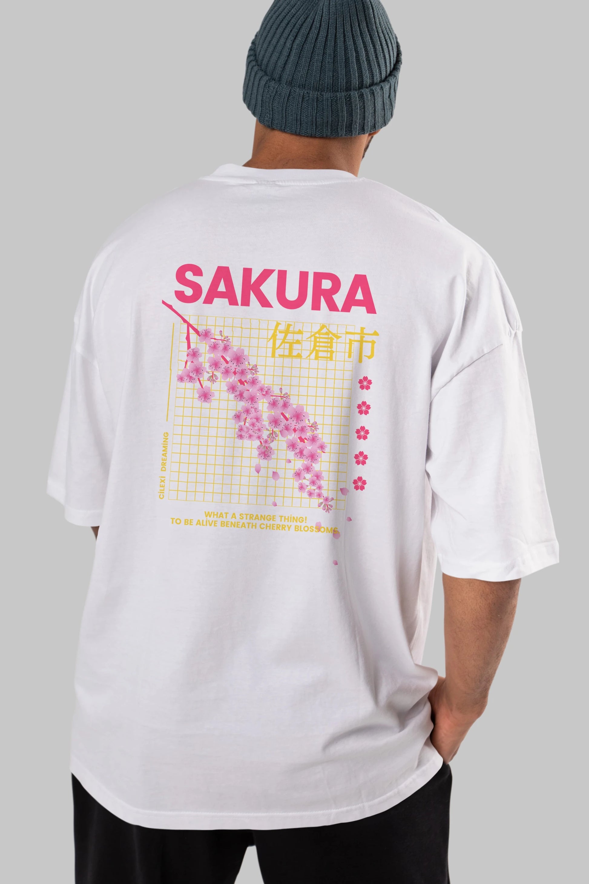 Sakura Streetwear Arka Baskılı Oversize t-shirt Erkek Kadın Unisex