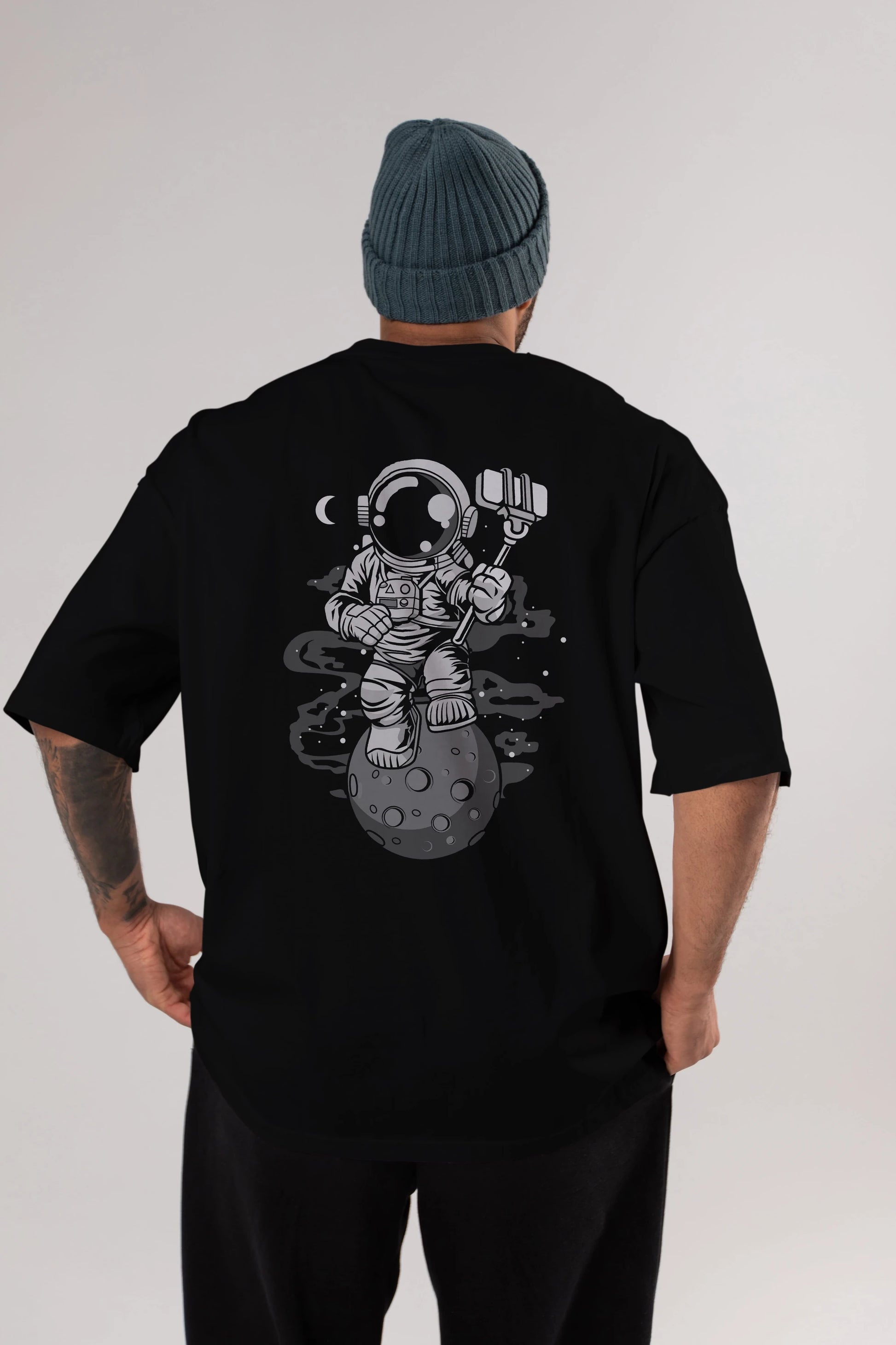Astronaut Selfie Arka Baskılı Oversize t-shirt Erkek Kadın Unisex