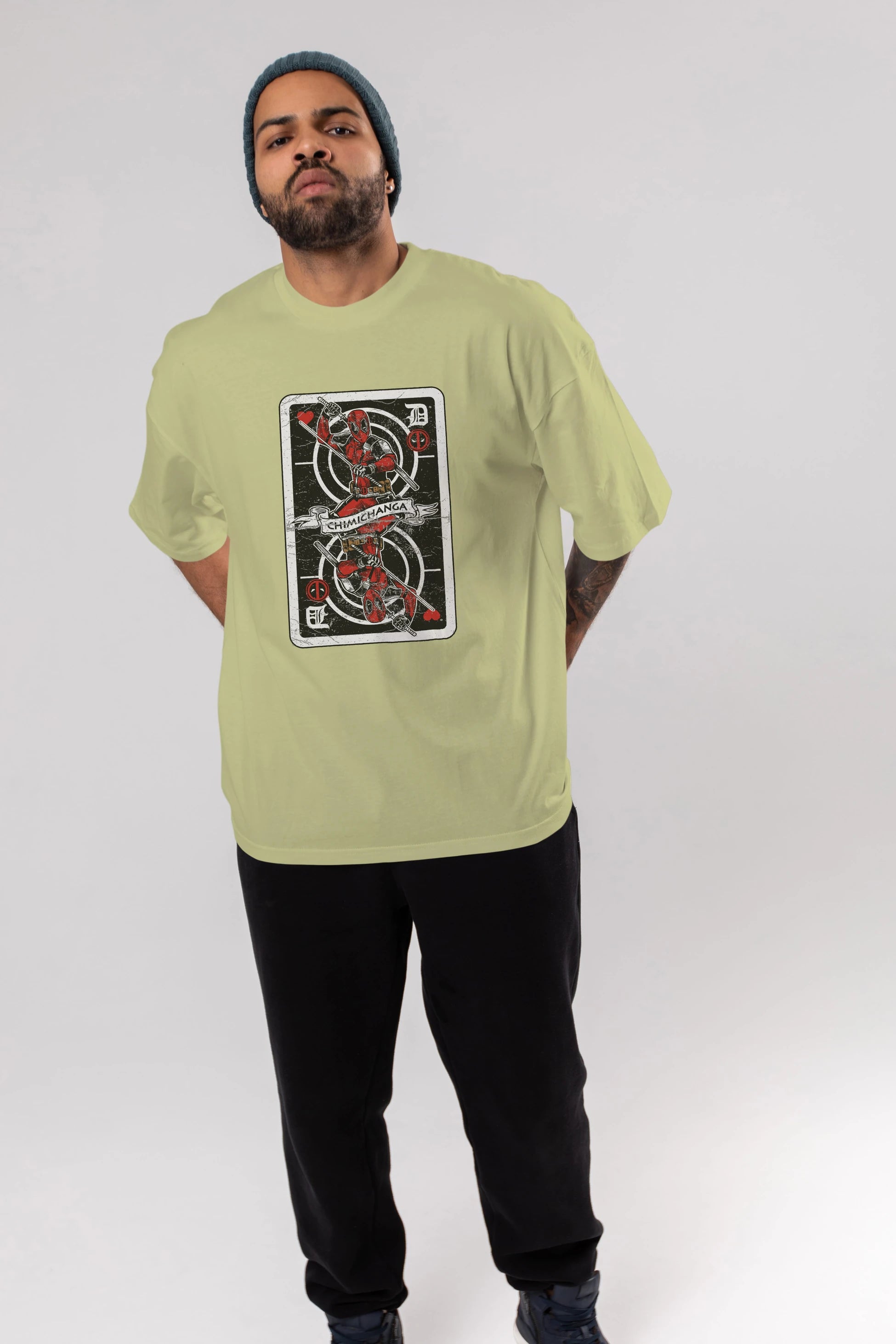 Deadpool Card Ön Baskılı Oversize t-shirt Erkek Kadın Unisex %100 Pamuk tişort