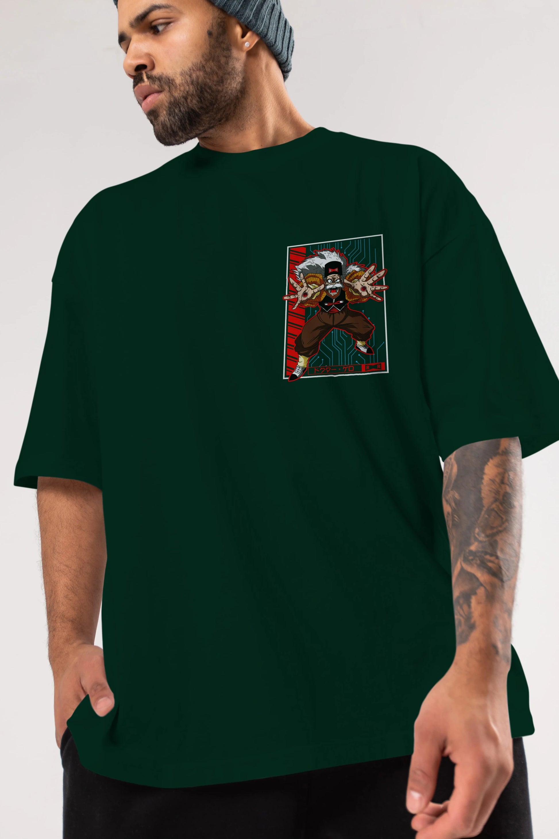 DragonBall DrMakigero Ön Sol Baskılı Oversize t-shirt Erkek Kadın Unisex %100 Pamuk Bisiklet Yaka tişort