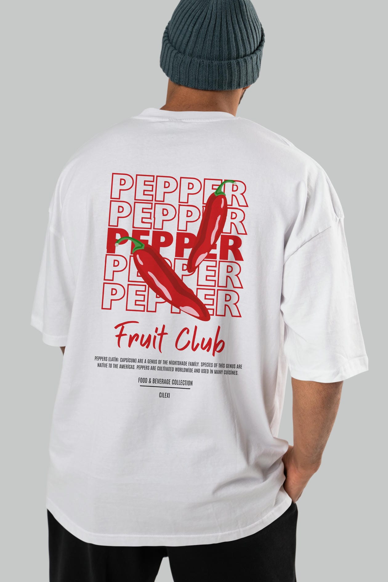 Pepper Arka Baskılı Oversize t-shirt Erkek Kadın Pamuk Bisiklet Yaka tişort