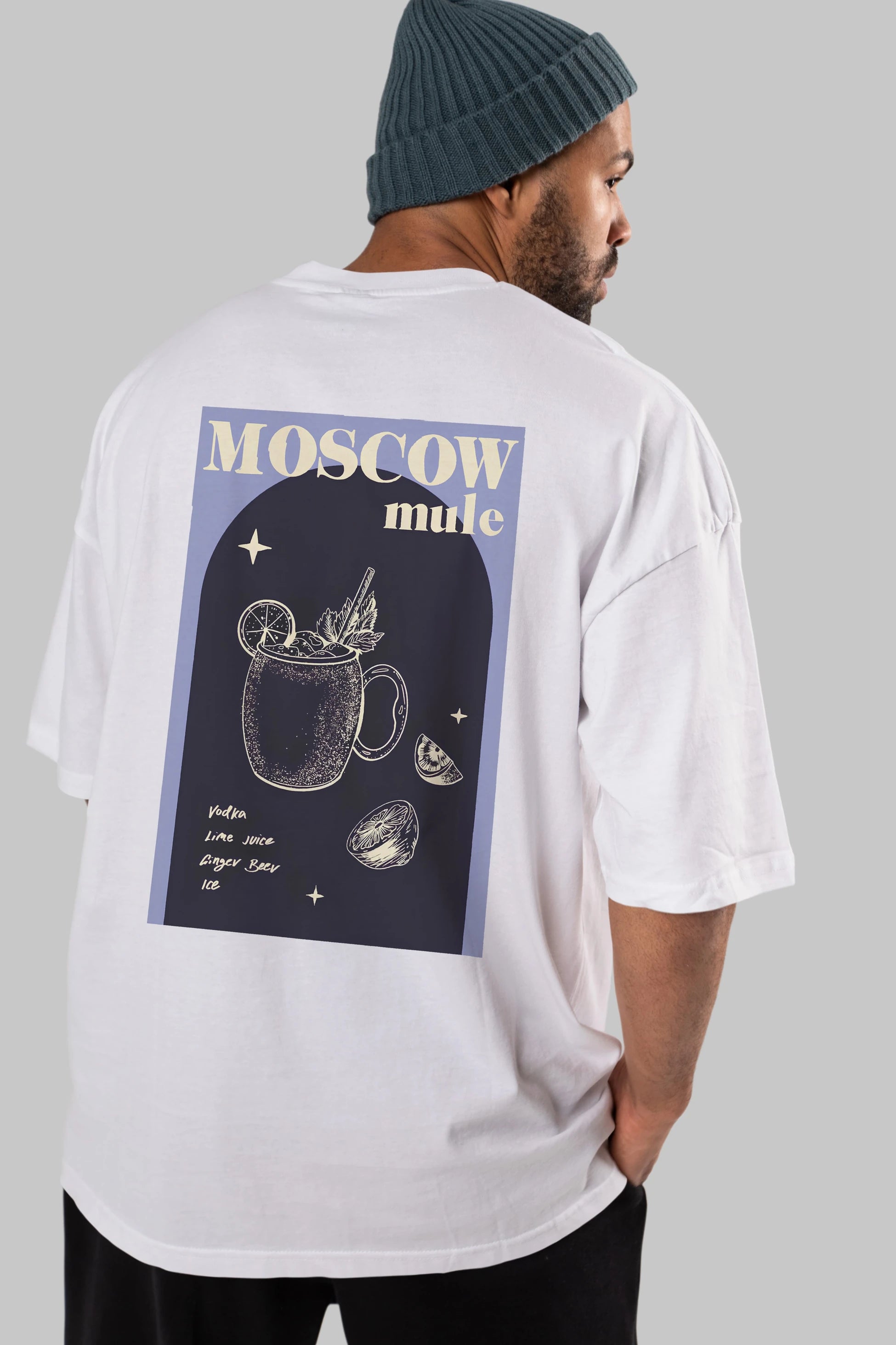 Moscow Mule Arka Baskılı Oversize t-shirt Erkek Kadın Unisex %100 Pamuk Bisiklet Yaka tişort