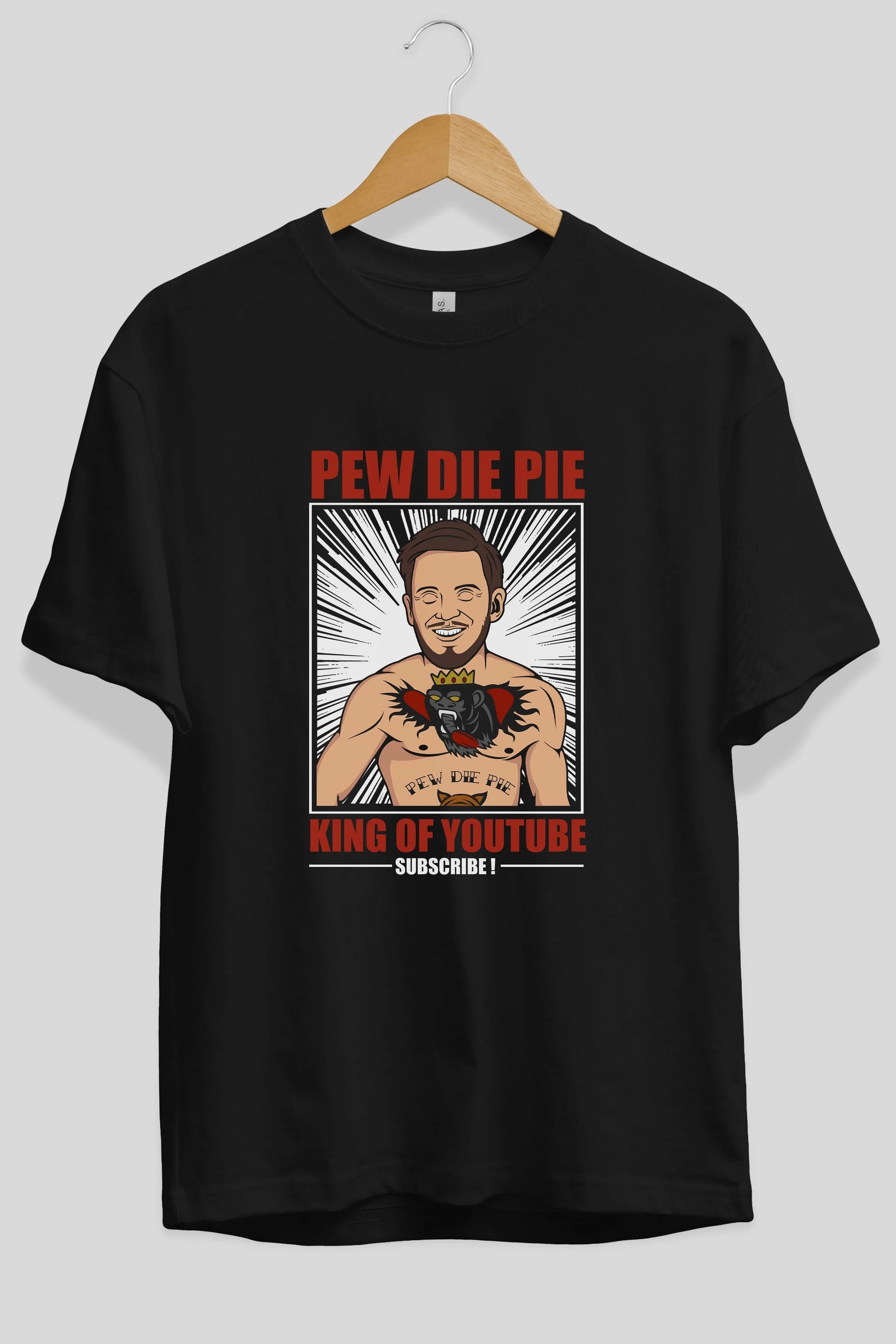 Pew Die Pie Fighter Ön Baskılı Oversize t-shirt Erkek Kadın Unisex %100 Pamuk tişort