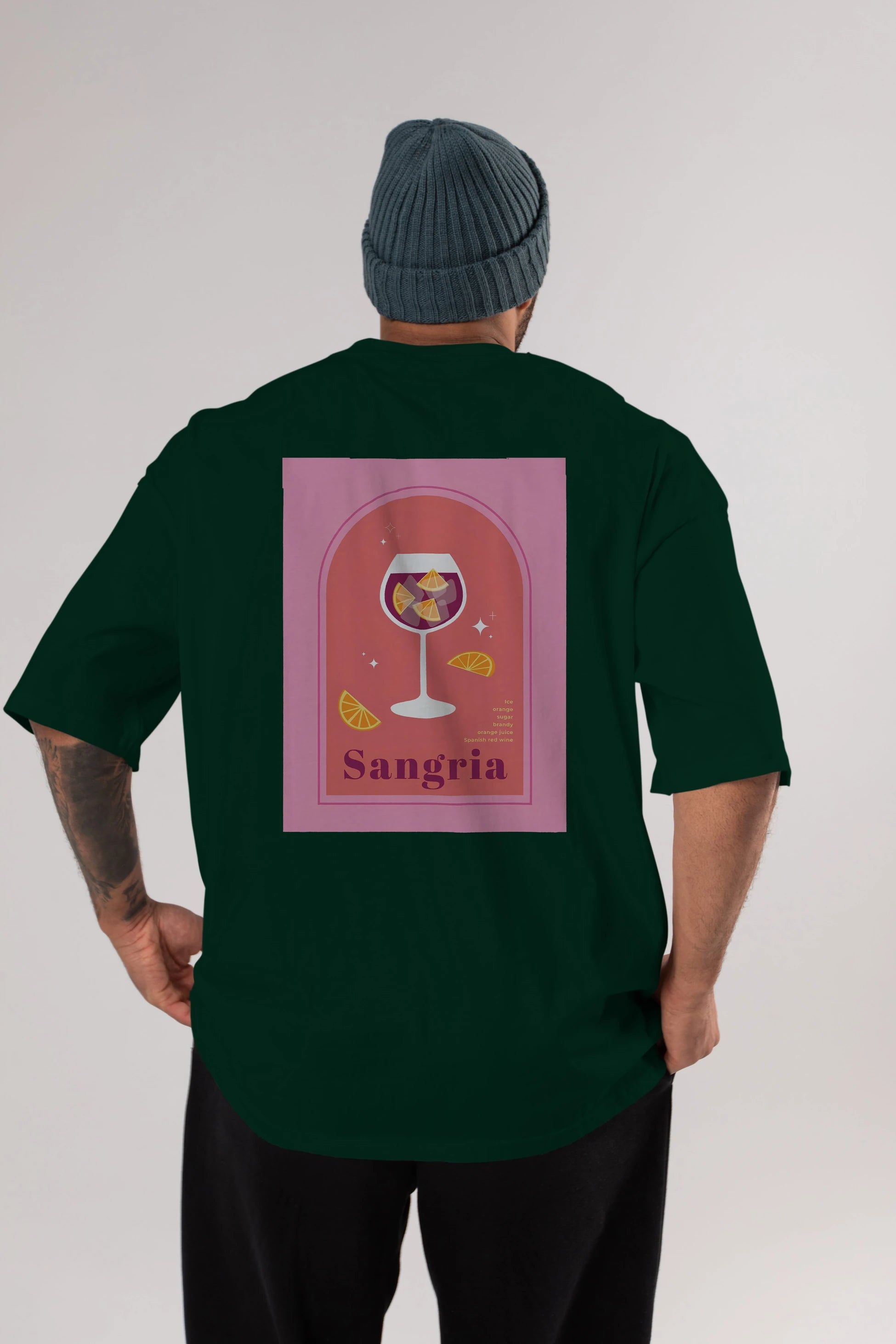 Sangria Arka Baskılı Oversize t-shirt Erkek Kadın Unisex %100 Pamuk Bisiklet Yaka tişort
