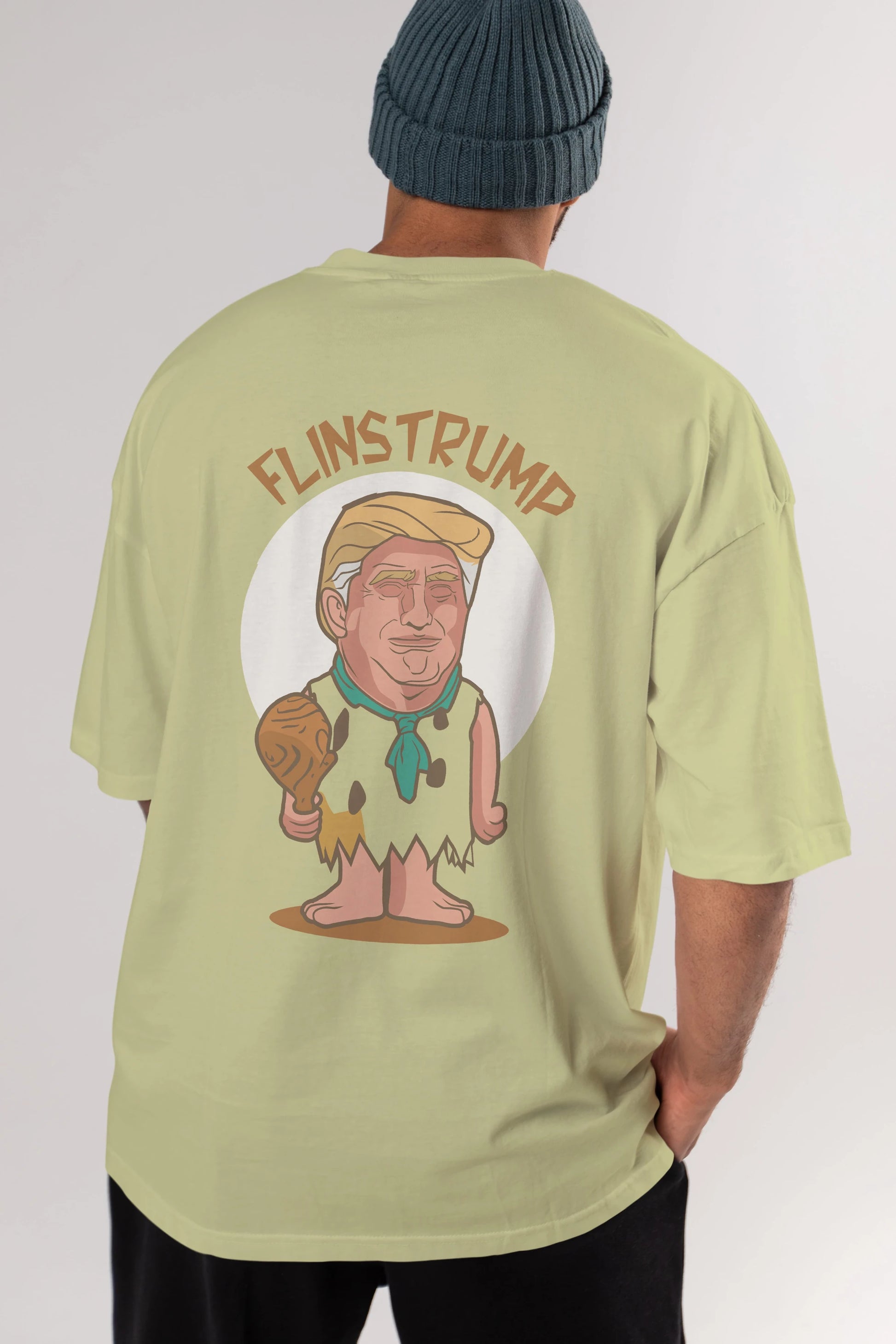 Flinstrump Arka Baskılı Oversize t-shirt Erkek Kadın Unisex %100 Pamuk tişort