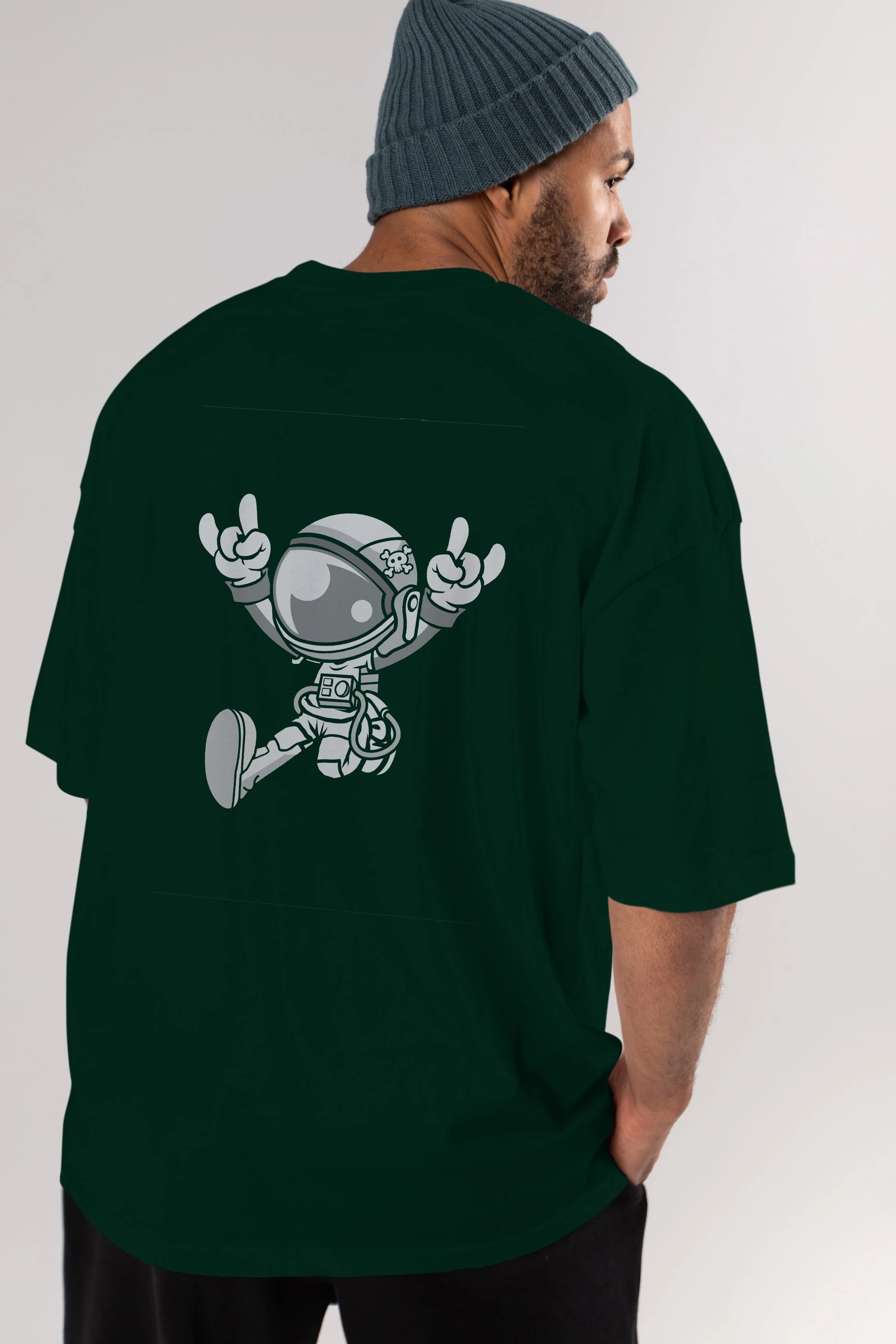 Astronaut Metal Arka Baskılı Oversize t-shirt Erkek Kadın Unisex %100 Pamuk tişort