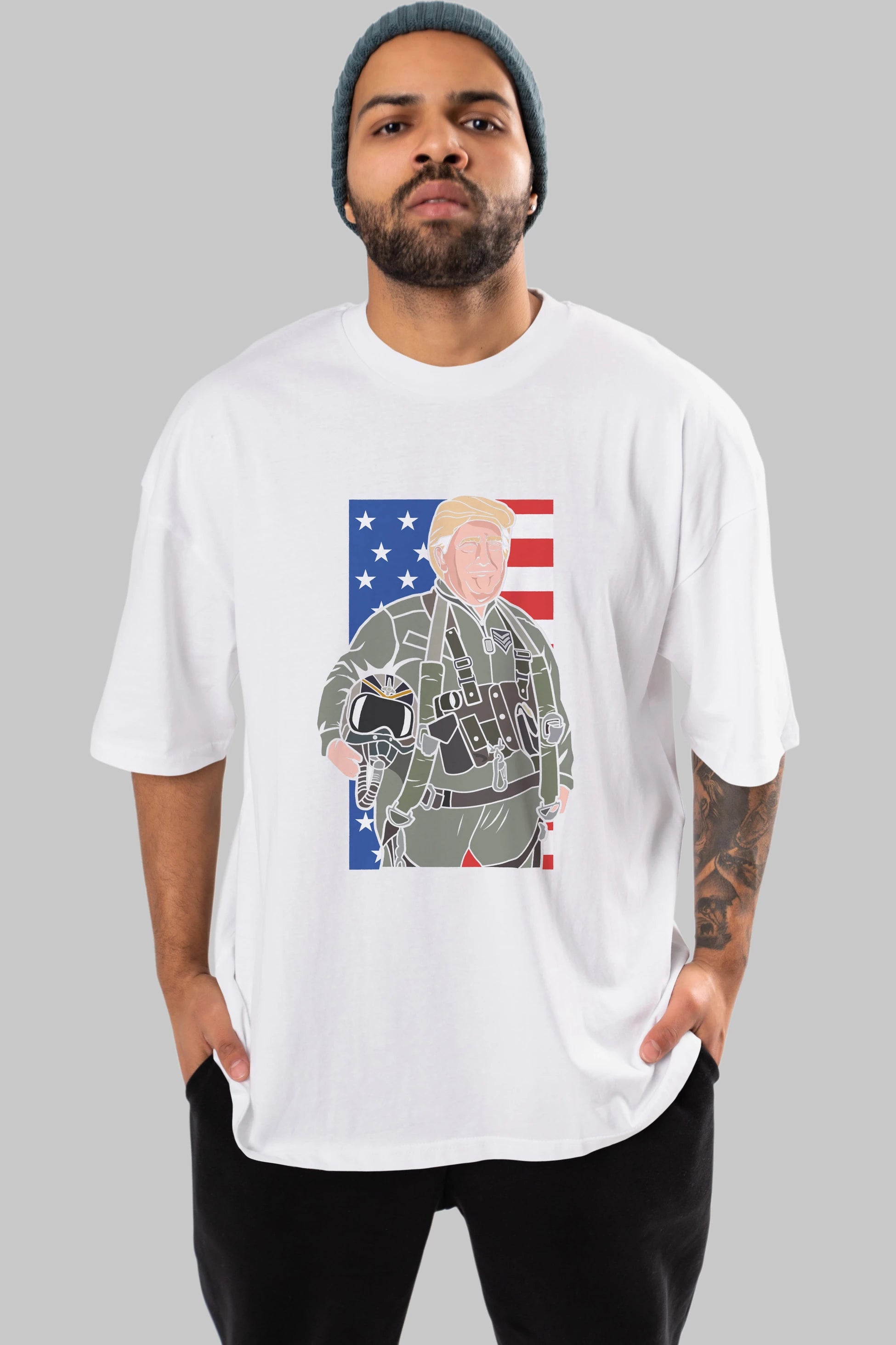 Trump Jetplane Pilot Ön Baskılı Oversize t-shirt Erkek Kadın Unisex %100 Pamuk tişort