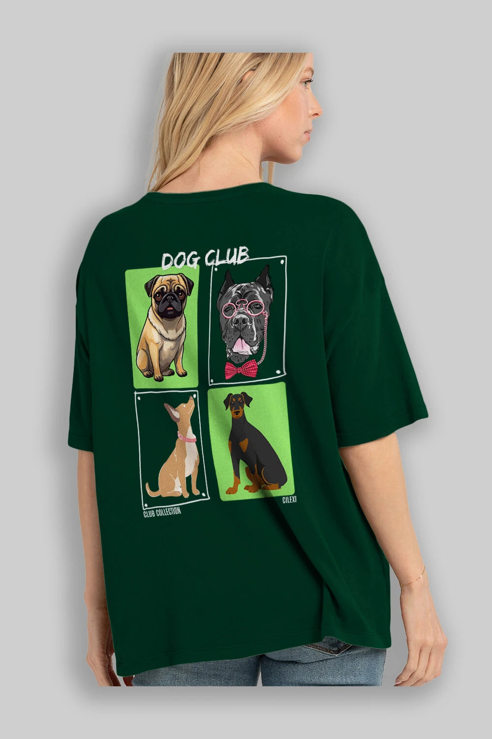 Dog Club Arka Baskılı Oversize t-shirt Erkek Kadın %100 Pamuk Bisiklet Yaka tişort