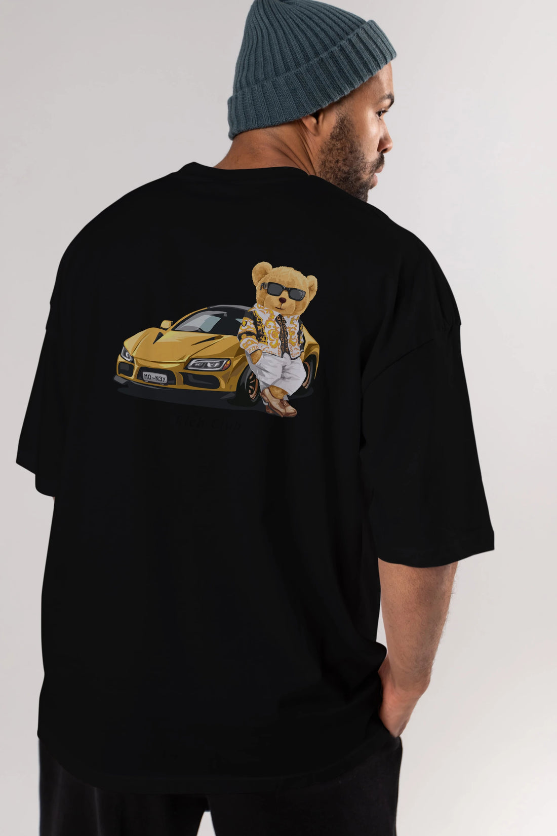 Teddy Bear Rich Club Arka Baskılı Oversize t-shirt Erkek Kadın Unisex %100 Pamuk