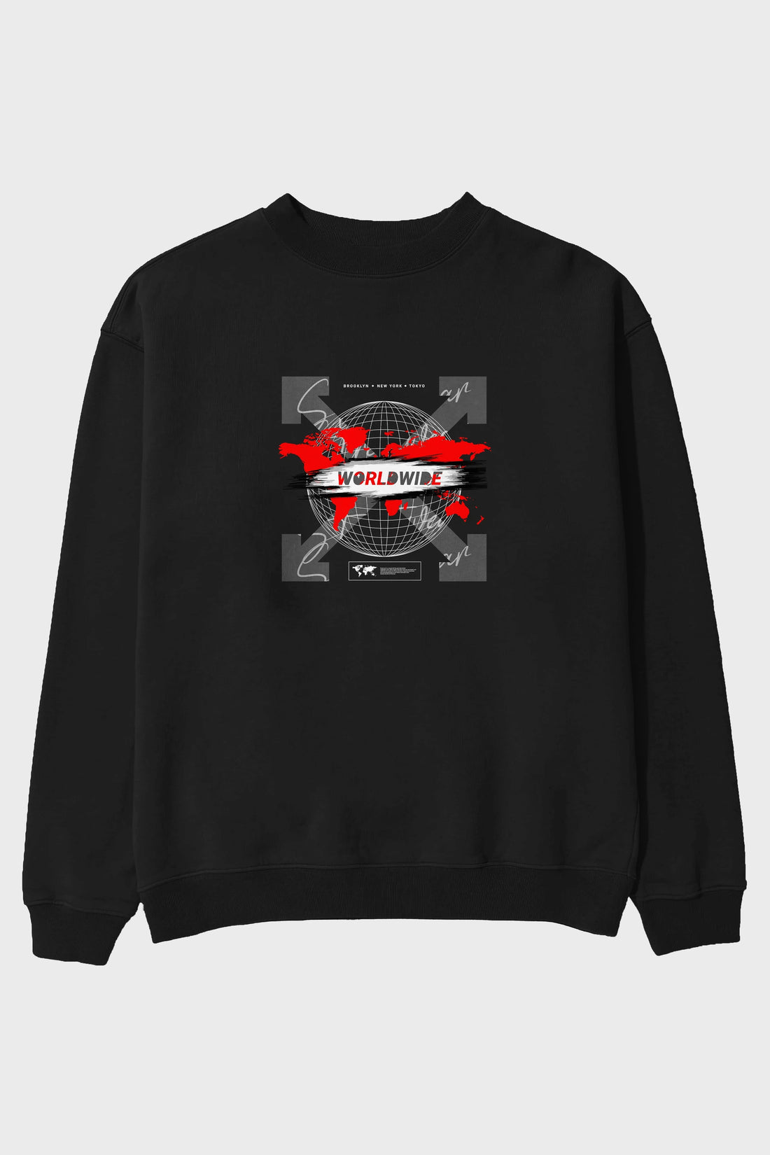 Worldwide Style Ön Baskılı Oversize Sweatshirt Erkek Kadın Unisex