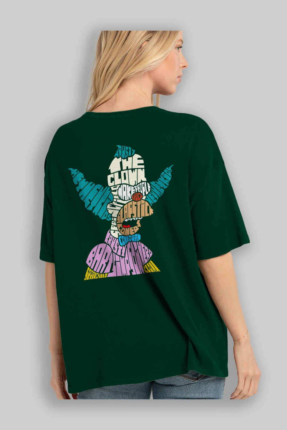 Krusty Clown Arka Baskılı Oversize t-shirt %100 pamuk Erkek Kadın Unisex