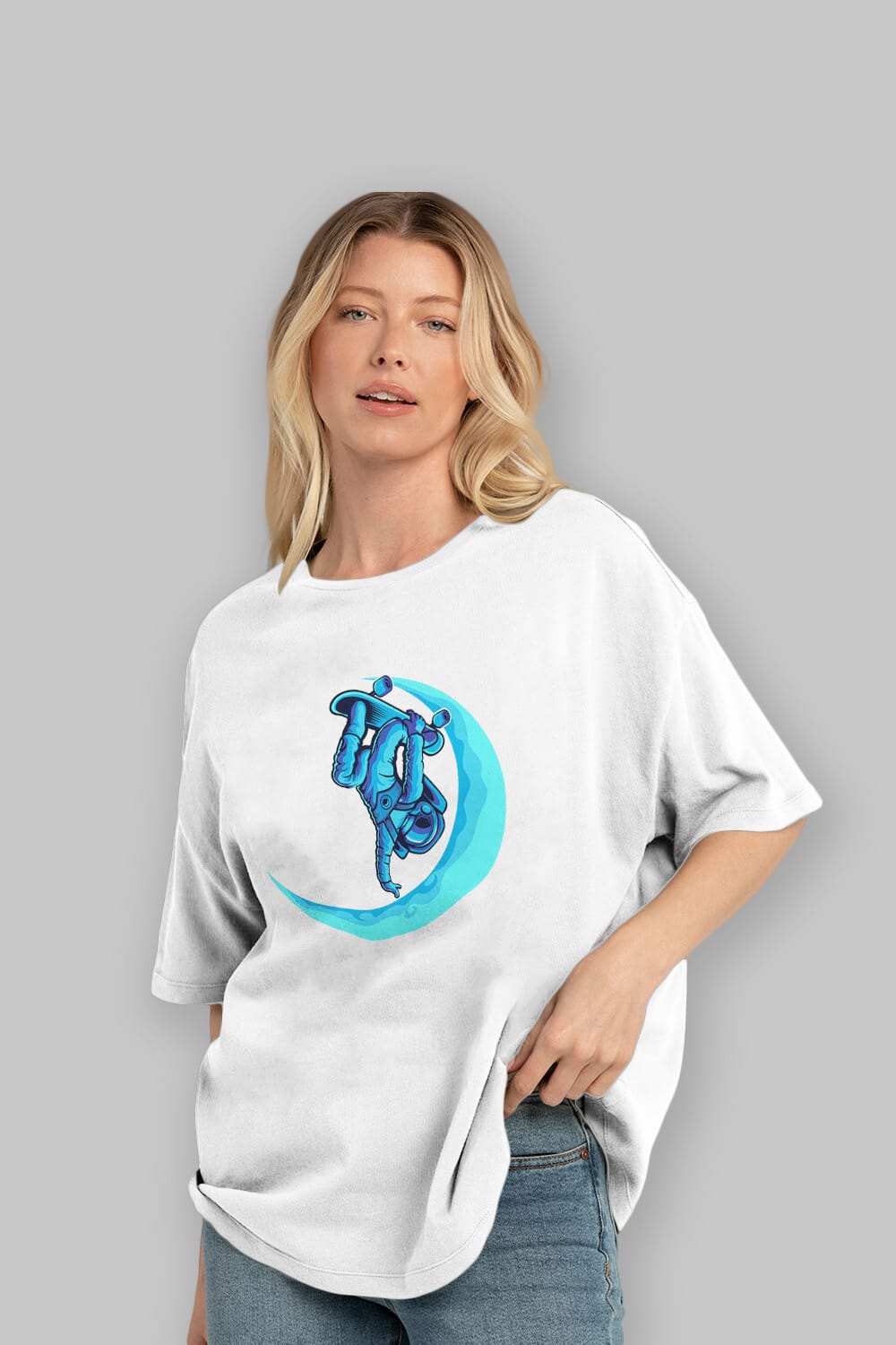 Skating on the moon Ön Baskılı Oversize t-shirt Erkek Kadın Unisex