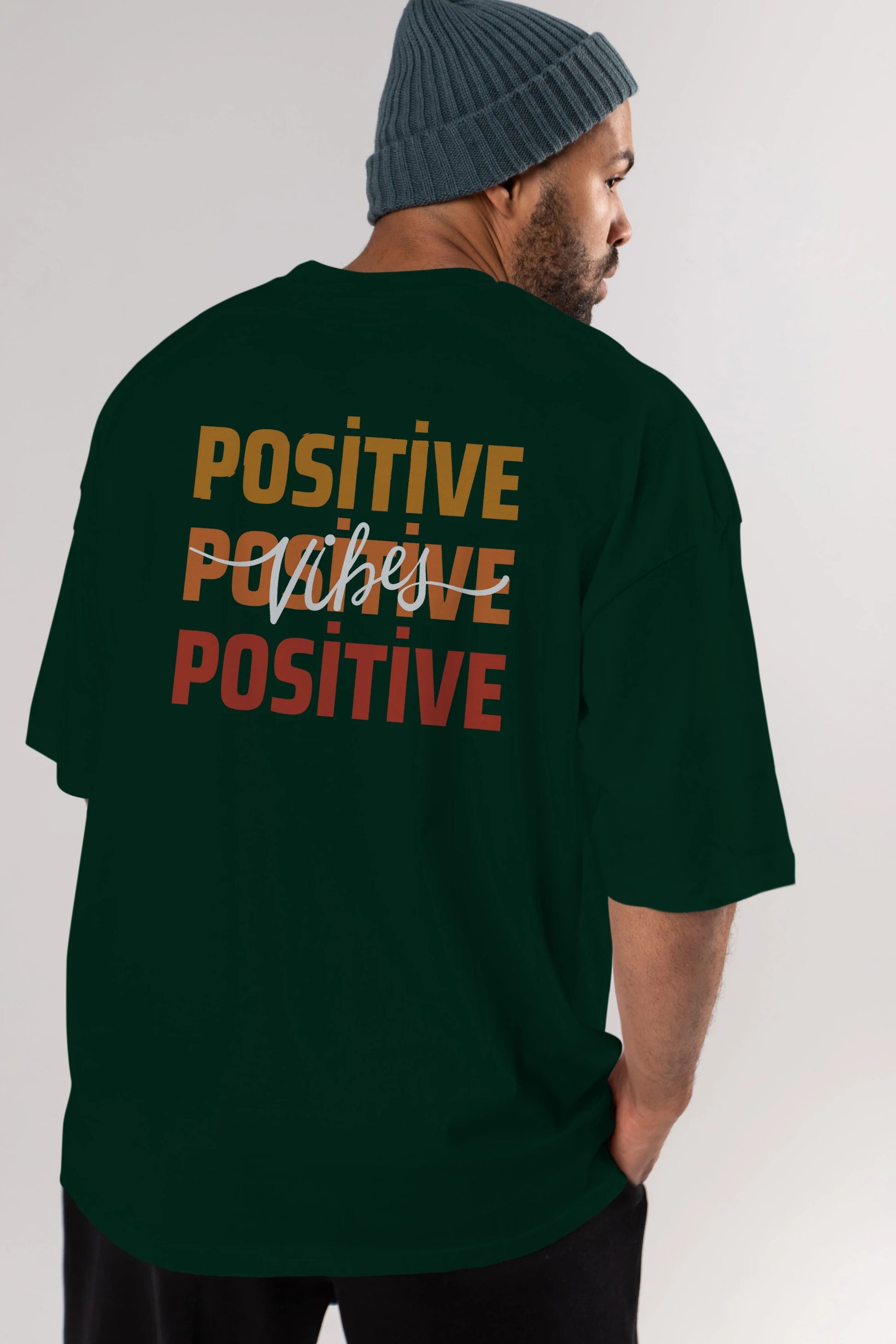 Positive Vibes 2 Arka Baskılı Oversize t-shirt Erkek Kadın Unisex