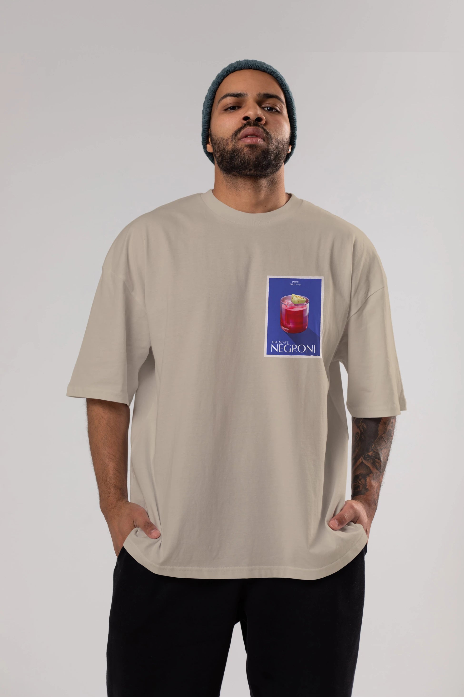 Aguacate Negroni Ön Sol Baskılı Oversize t-shirt Erkek Kadın Unisex %100 Pamuk Bisiklet Yaka tişort