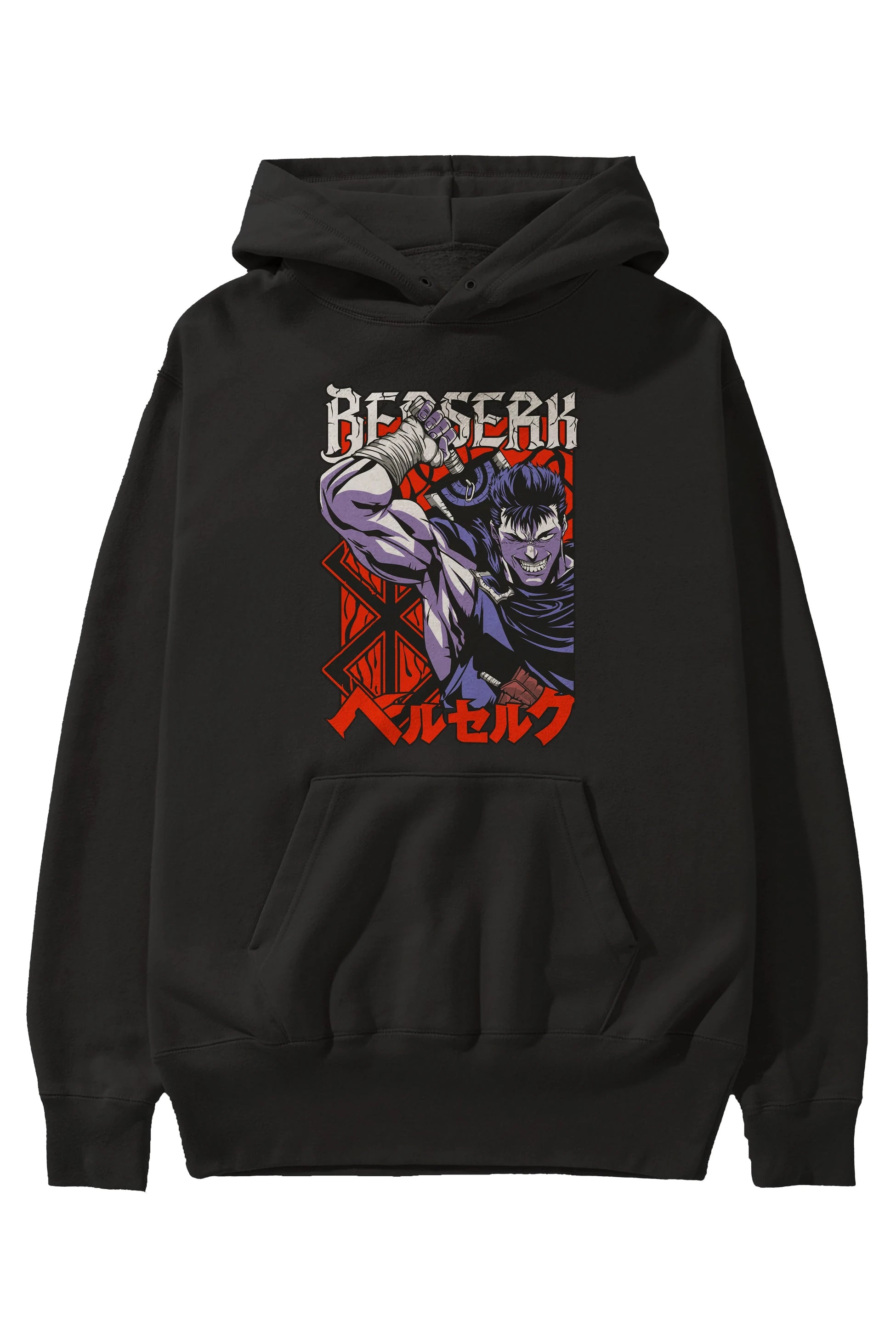 GUTS berserk Anime Ön Baskılı Hoodie Oversize Kapüşonlu Sweatshirt Erkek Kadın Unisex