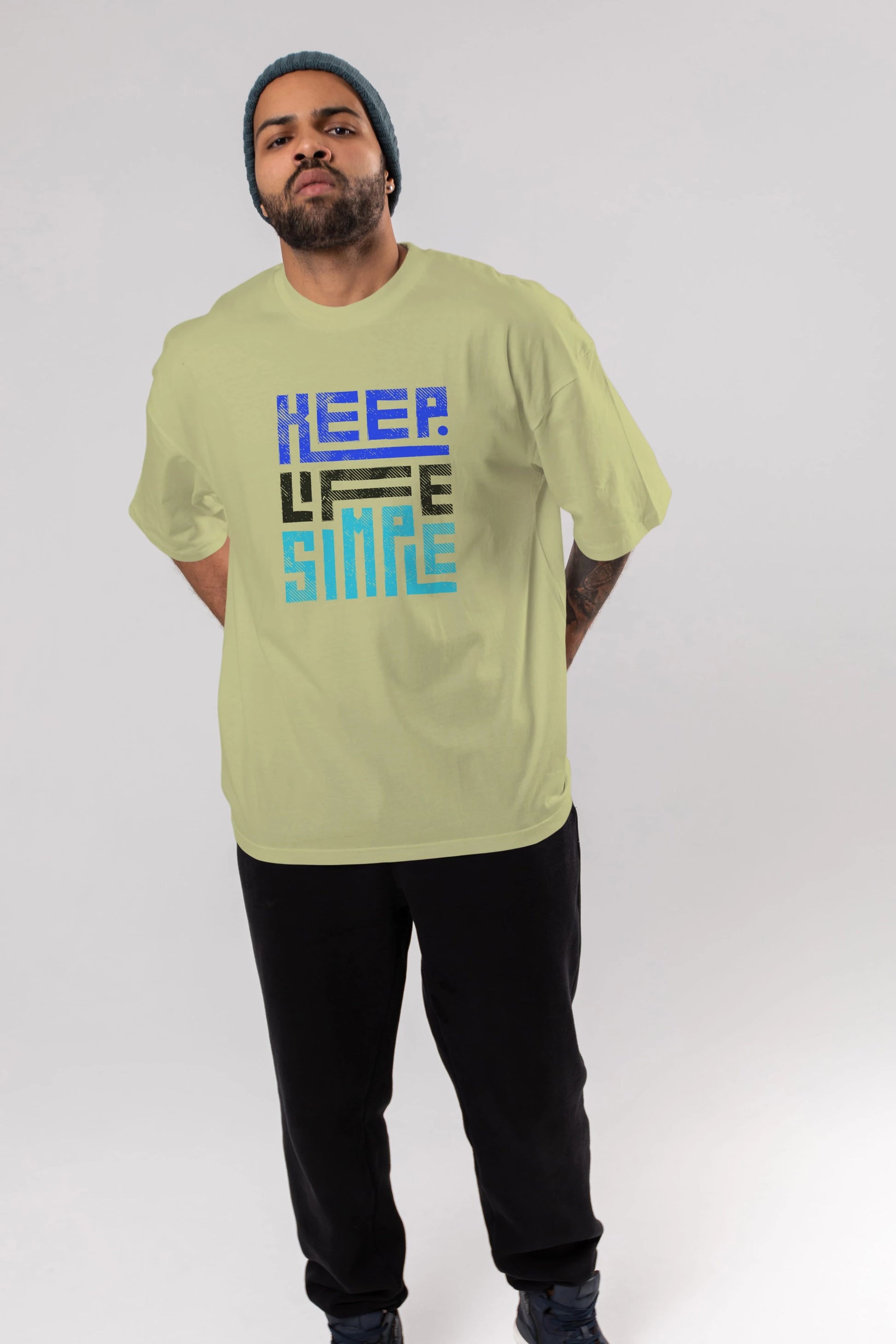 Keep Life Simple Yazılı Ön Baskılı Oversize t-shirt Erkek Kadın Unisex