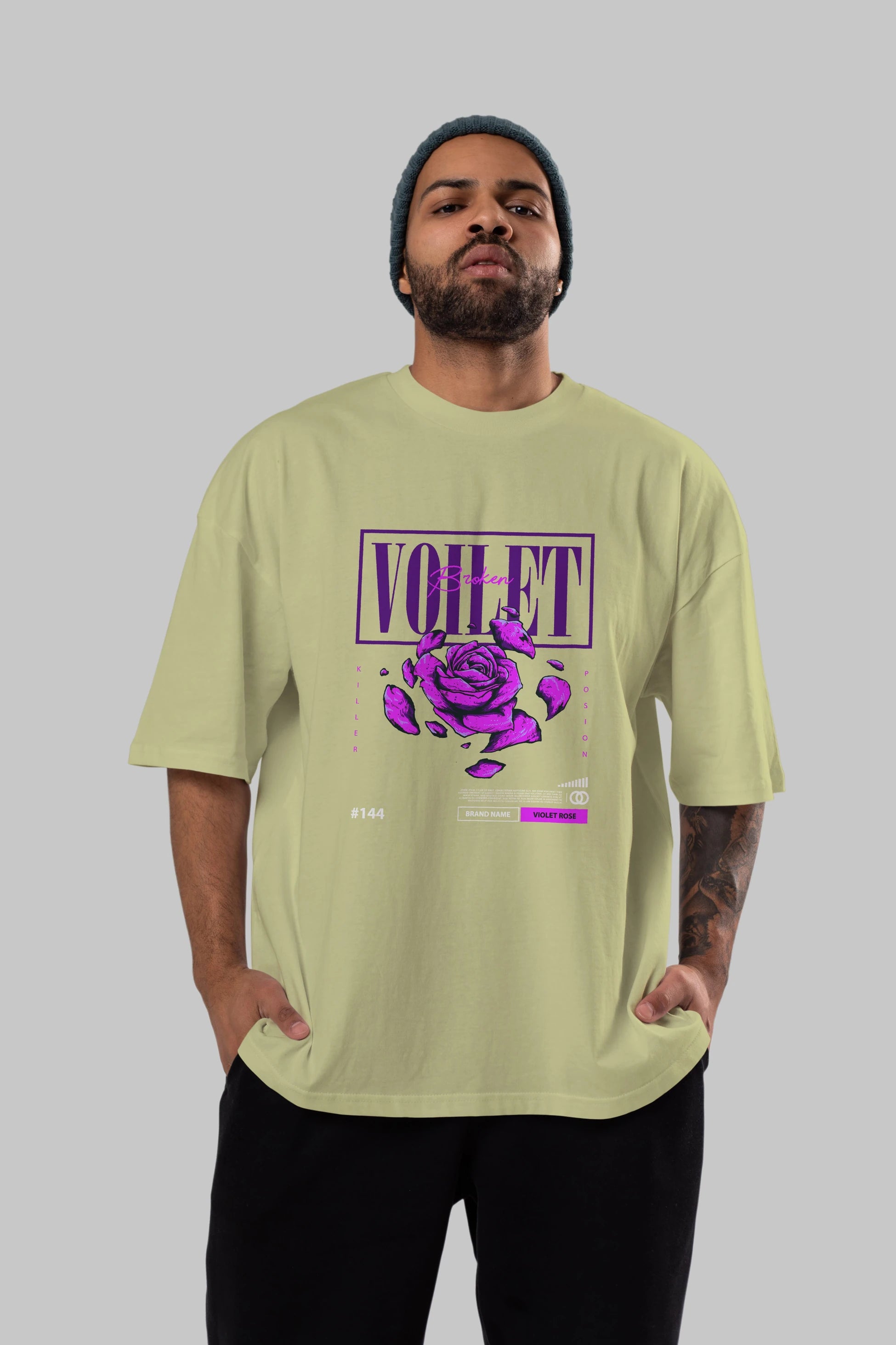 Voilet Broken Ön Baskılı Oversize t-shirt Erkek Kadın Unisex