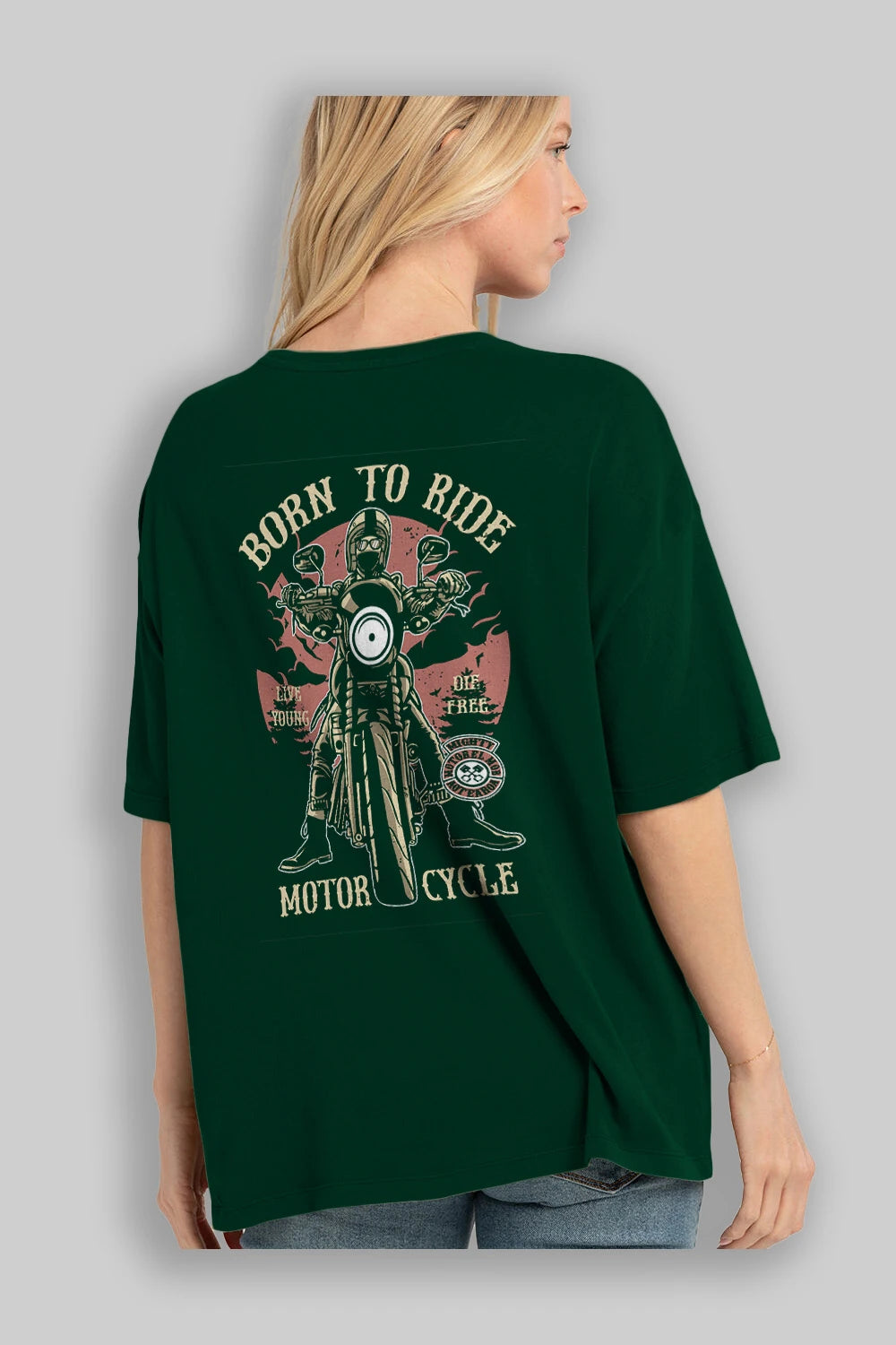 Born To Ride Arka Baskılı Oversize t-shirt Erkek Kadın Unisex %100 Pamuk